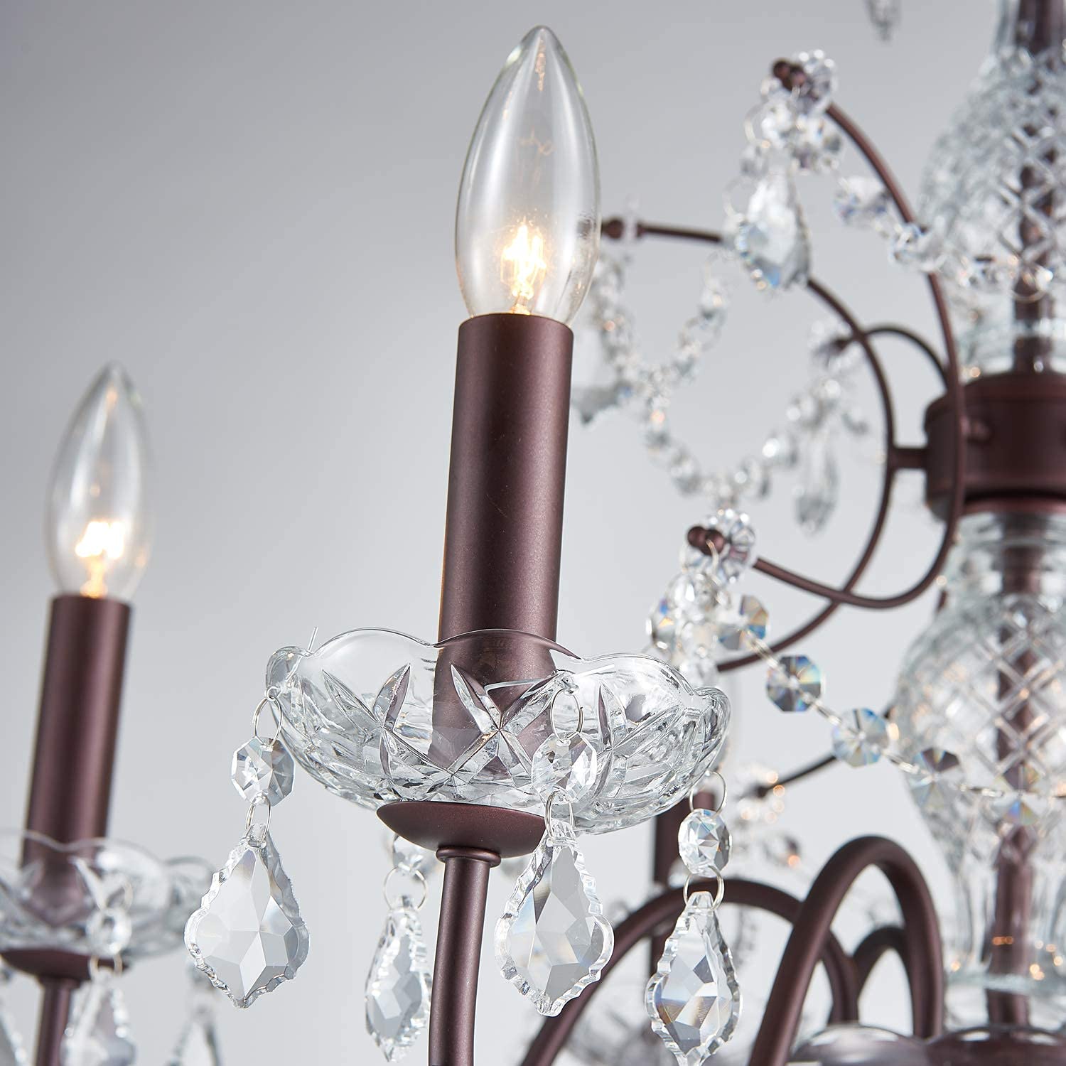 SM Saint Mossi 6-Light Crystal Chandelier, K9 Crystal, Modern Design, Bronze Finish, 23" H x 24" D, Perfect for Dining Room & Living Room