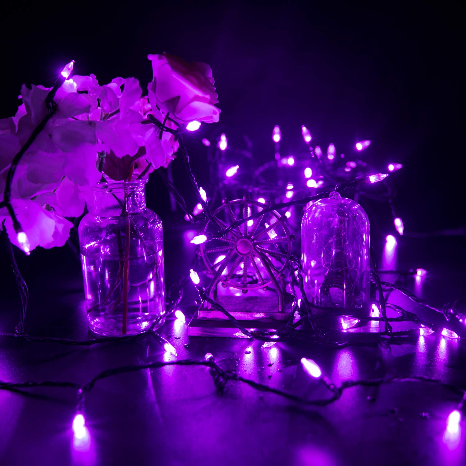 Minetom Halloween String Lights, 300 LEDs, 98 Feet, 8 Modes, Purple, Model JT-EL/FC300V0200-C