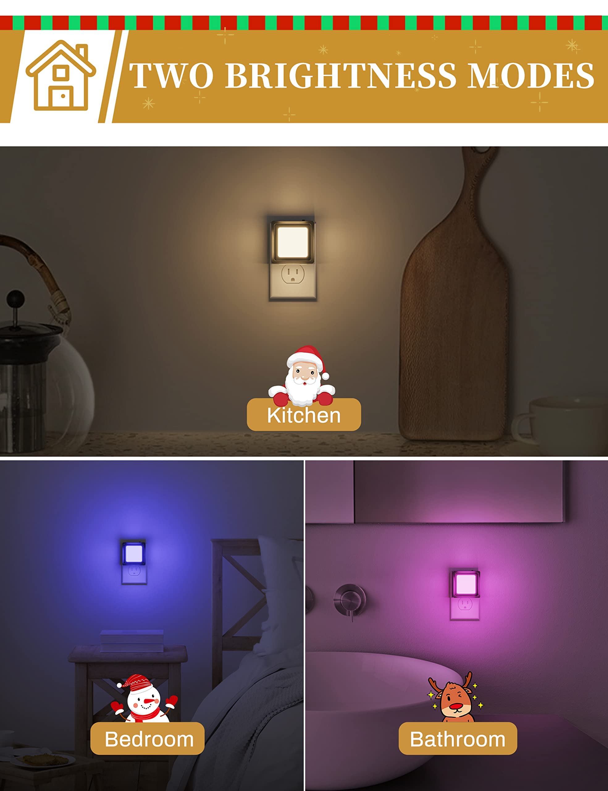 Doresshop [2 Pack], Color Changing Baby Night Light, Plug Into Wall, Dusk To Dawn Sensor For Kids Room, Nursery, Bedroom, Kitche