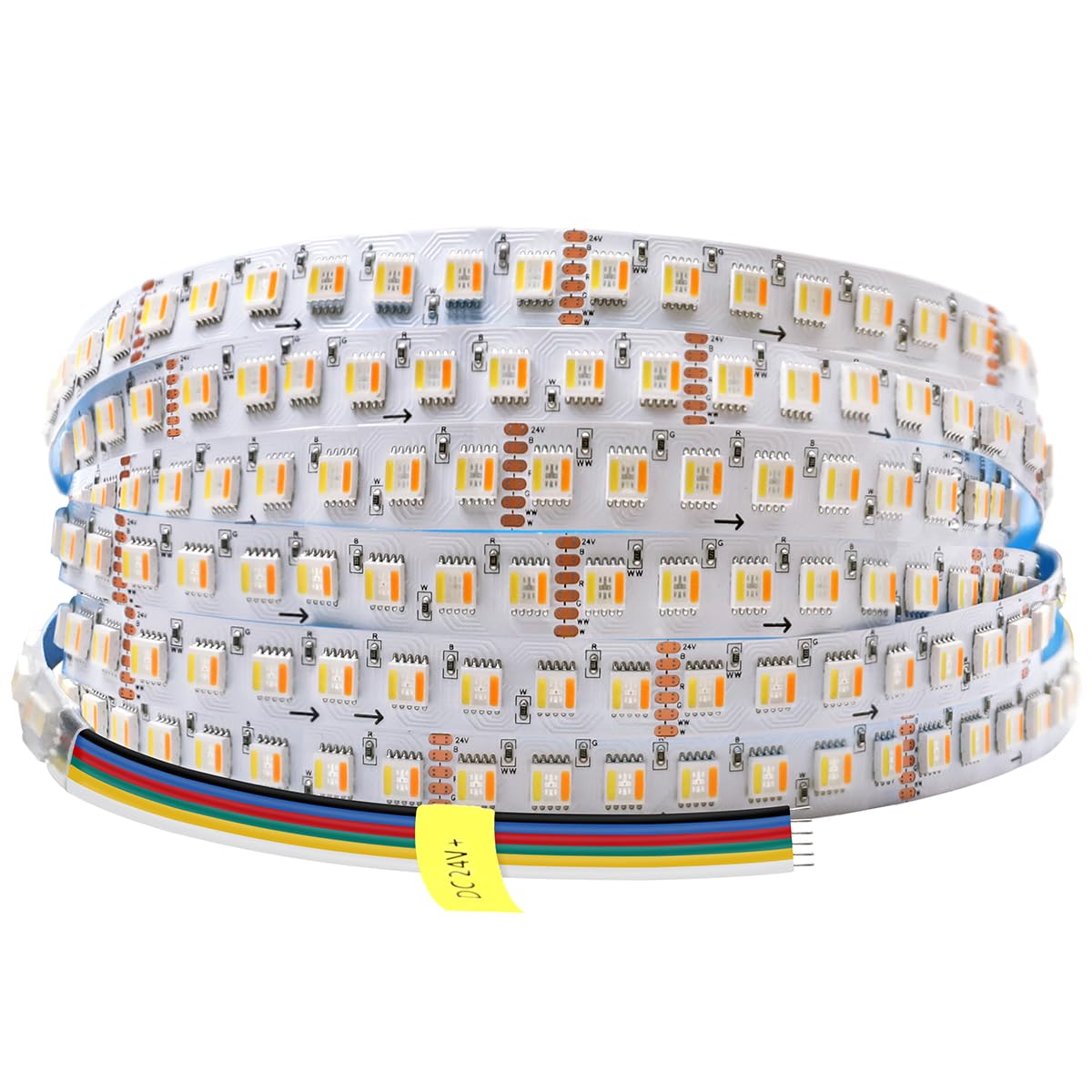 SuperlightingLED 24VDC Highest Density 5-in-1 5050 RGBWW (RGB+Warm White+Daylight) 112LEDs/m Bright RGBCCT LED Band 16.4FT Dimmable Tape Lights for Bedroom Decor (16.4Ft IP20 Non-Waterproof)