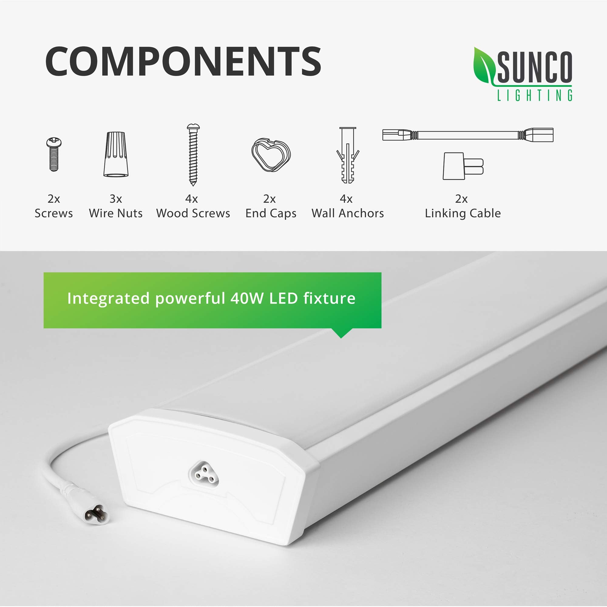 Sunco 10 Pack LED Garage Ceiling Lights 4FT, 3500 LM, 40W=300W, 5000K Daylight, Linkable, Hardwired, Model SHW