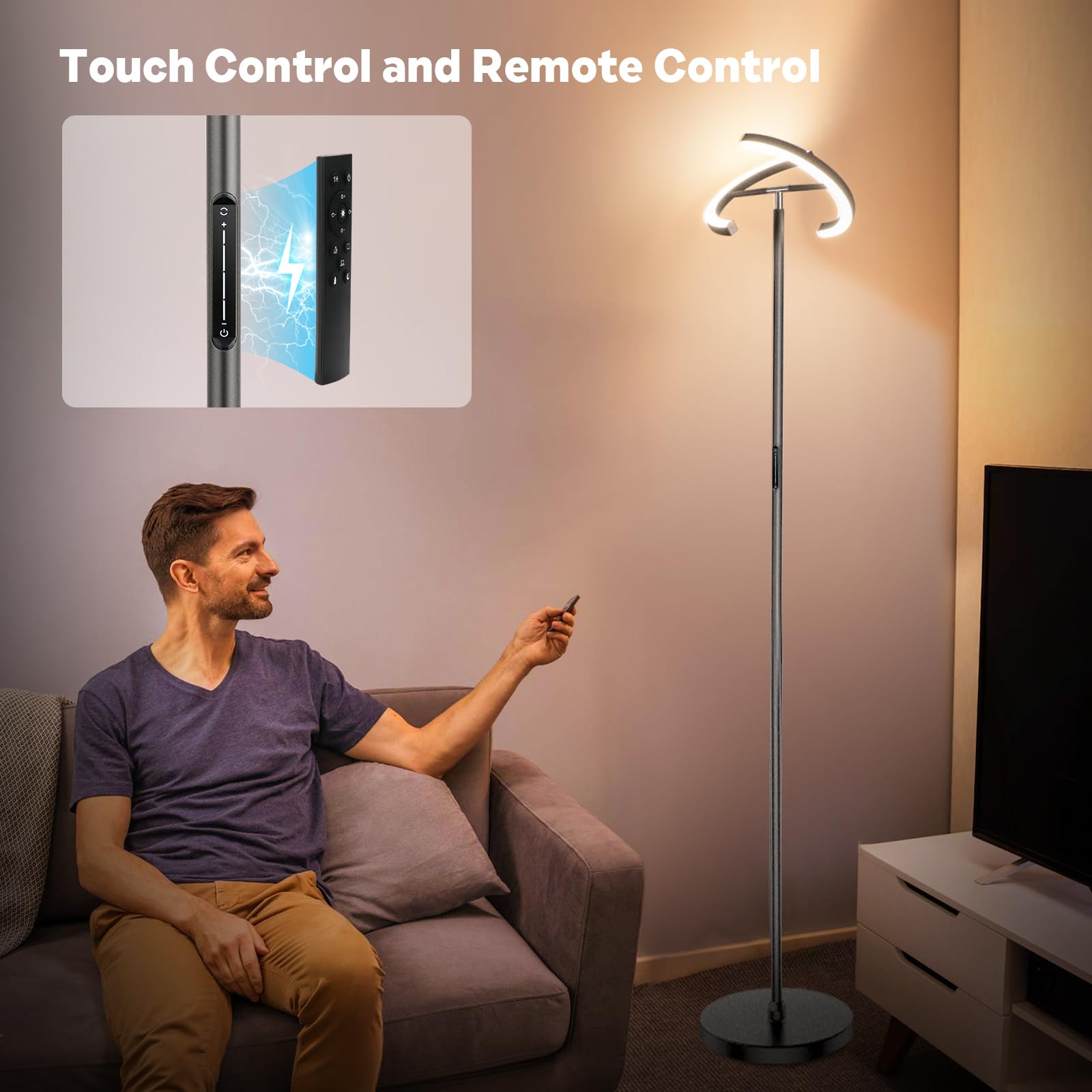Sibrille Gunmetal Gray Led Floor Lamp - Rotatable Standing Lamp For Living Room Bedroom, 22W Dimmable Floor Readig Light With To