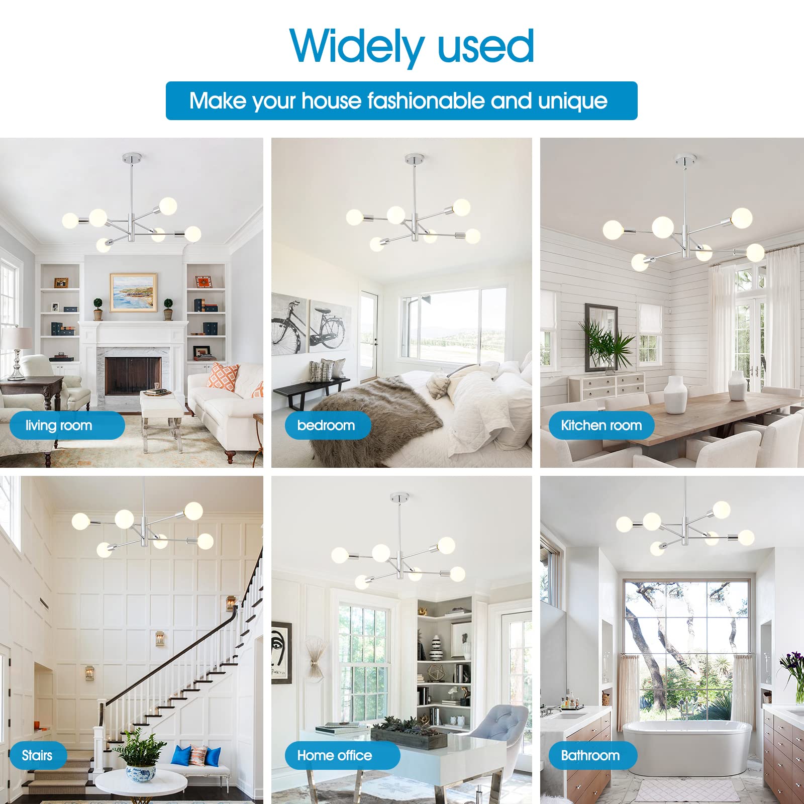 Hhr 6-Light Chrome Sputnik Chandelier - Adjustable Industrial Ceiling Light For Home Decor