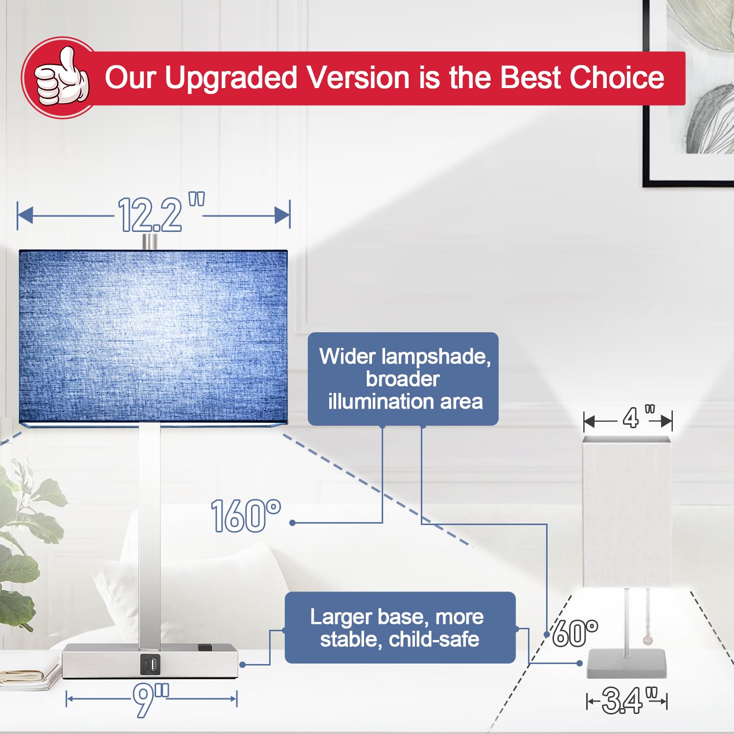 Lynnoland 21'' Set Of 2 Table Lamp With Usb A+C & Ac Outlets, Touch Control 3-Way Dimmable Nightstand Lamps For Bedroom Living R