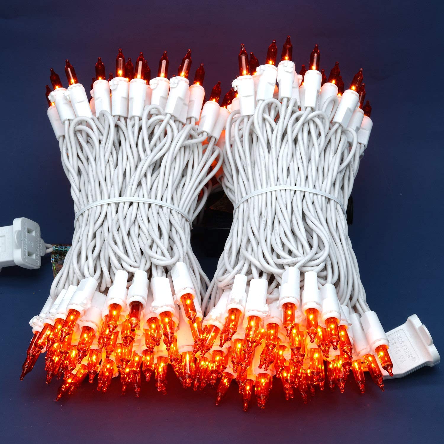 Sweet Shine 200 Count Orange Christmas Lights, Pack Of 2 Strands 100 Count 33 Ft White Wire Ul Listed Halloween String Light (Or