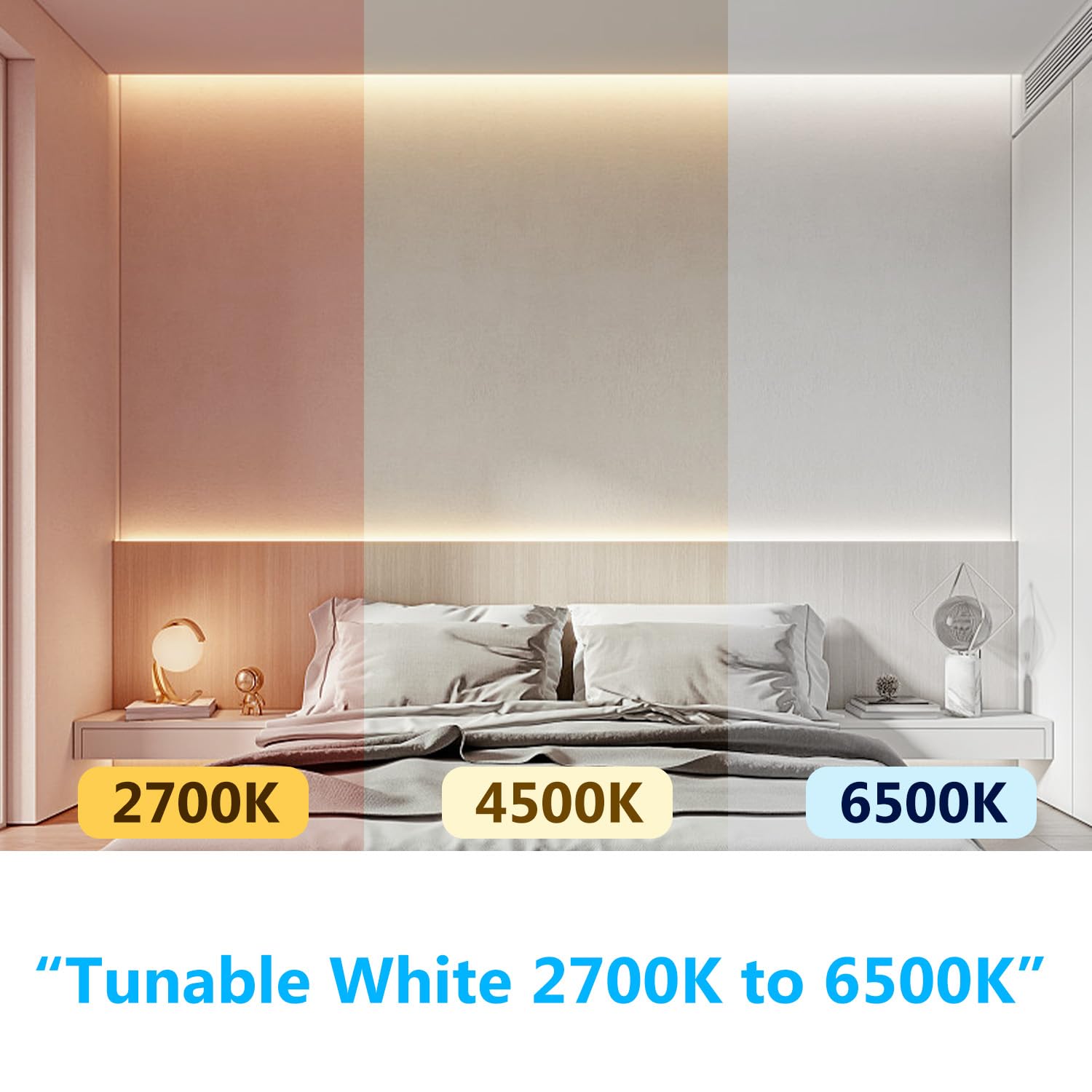 dalattin COB LED Strip Lights, 608 LEDs/m, 16.4ft, Dimmable 2700K-6500K, White, Model DACOB24V5MRGB