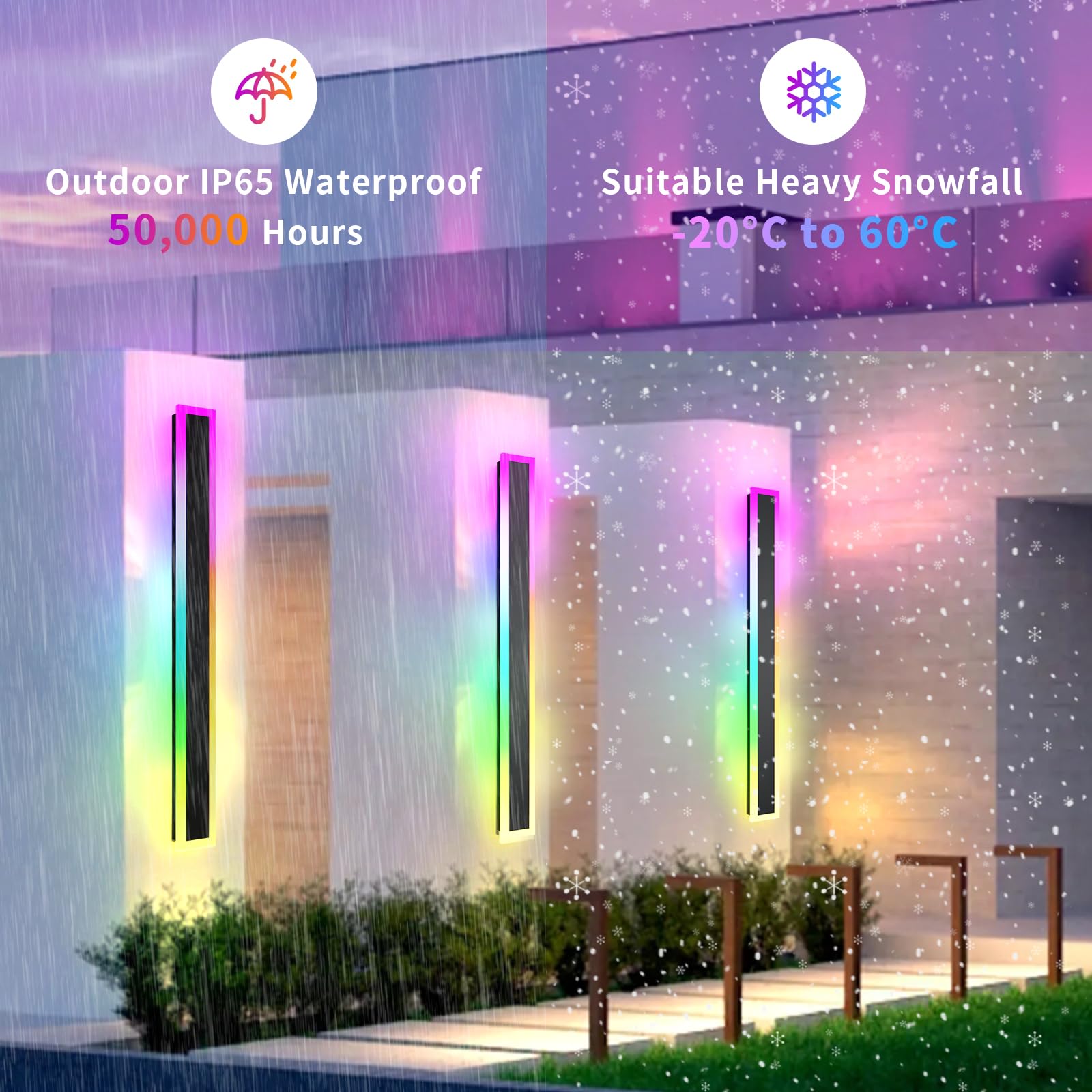 Zihoi RGB Long Wall Lights, 23.6 Inch, Dimmable LED, IP65 Waterproof, Acrylic, Model RGBBD602