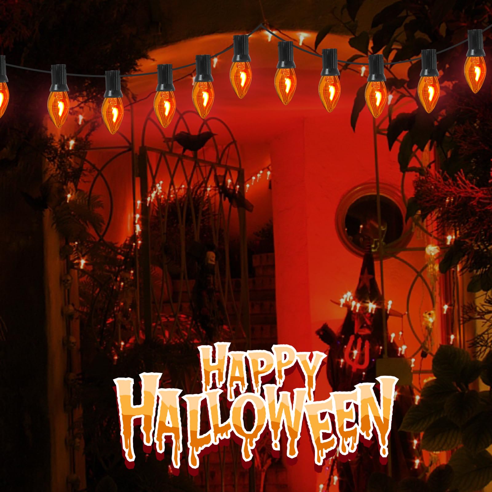 Romasaty C7 Flicker Flame Orange Bulb, Flame Shaped Bulb Dances With A Flickering Glow, 1W, C7/E12 Flame Candelabra Light Bulbs,