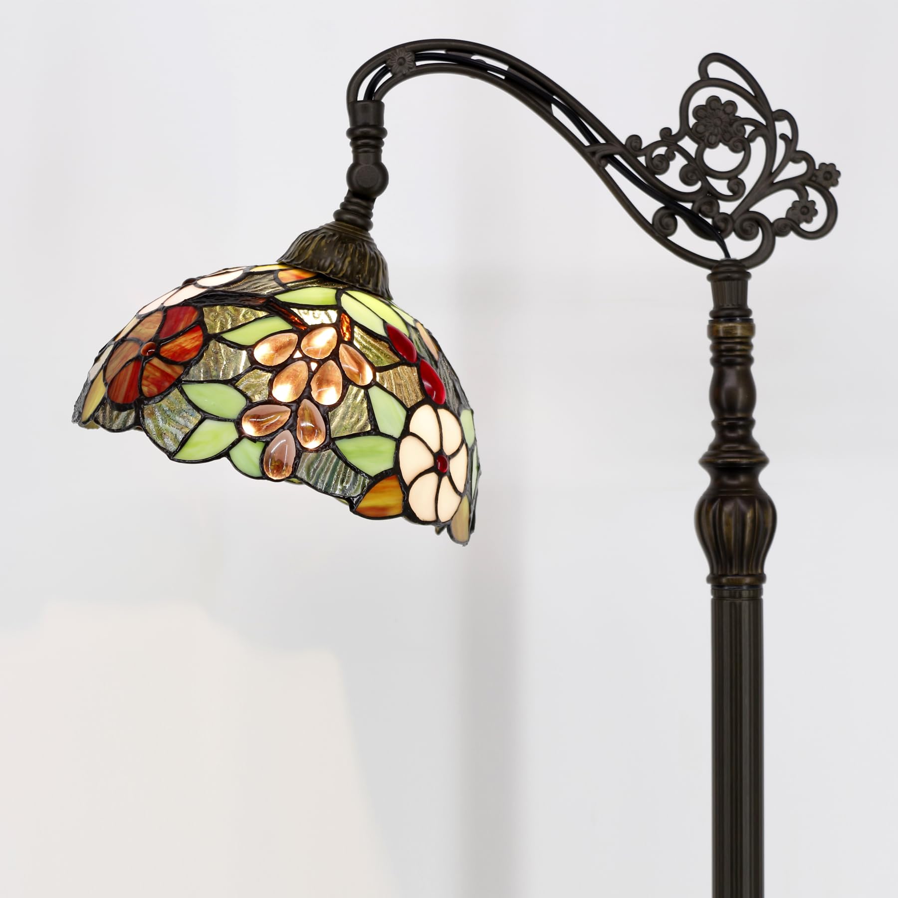 AVIVADIRECT Tiffany Floor Lamp - Stained Glass Grape Arched Reading Light, 10x10x64 Inch, Adjustable Gooseneck for Bedroom & Living Room