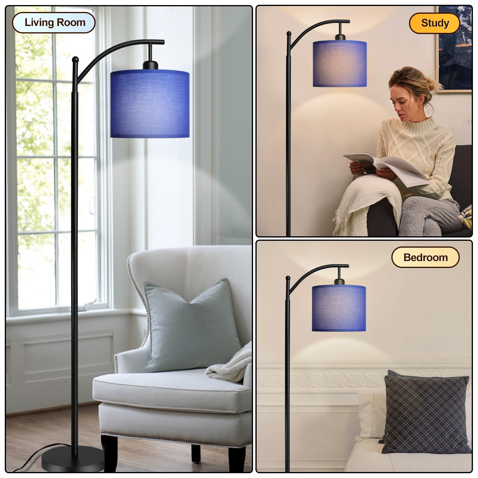 Dllt Arc Floor Lamp With 3 Color Temperatures, Standing Lamp With Linen Shade, Modern Tall Lamp For Living Room, Reading Floor L