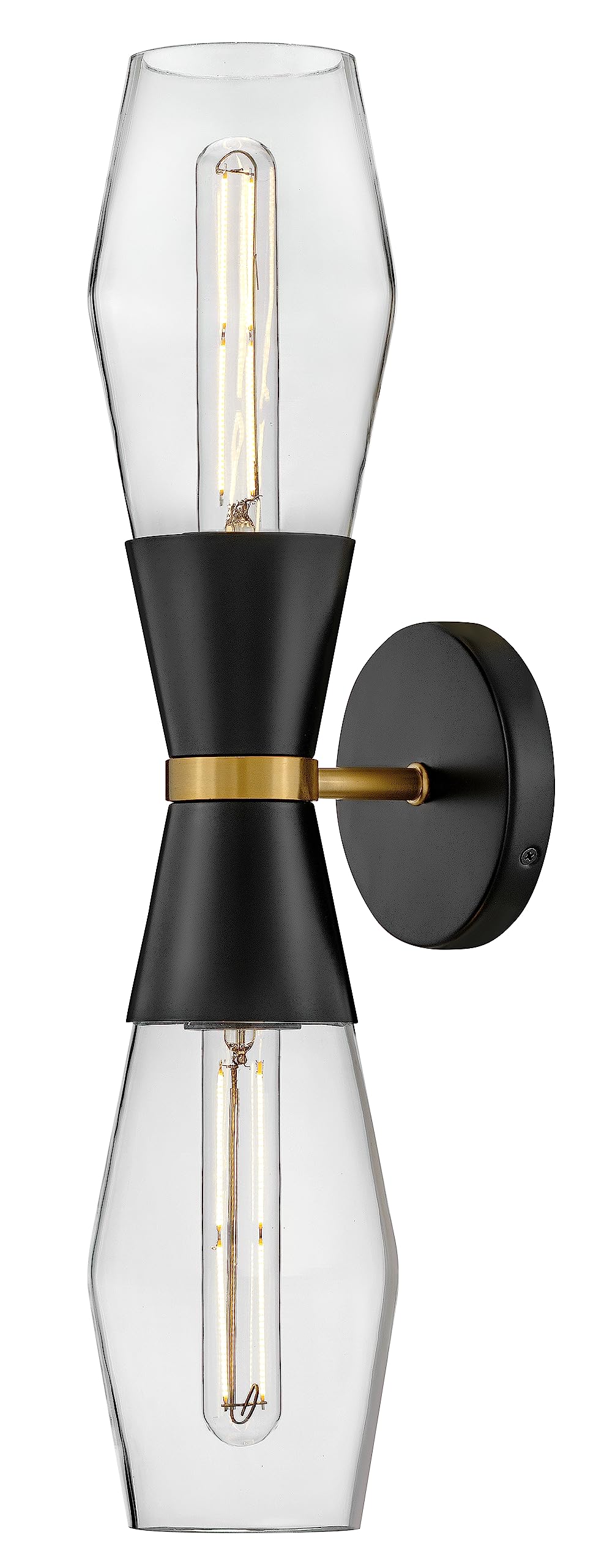 Lark Livie 83902BK Tall Wall Sconce, Optional Vertical or Horizontal Mount, On/Off Button, Damp-Rated, Black and Lacquered Brass