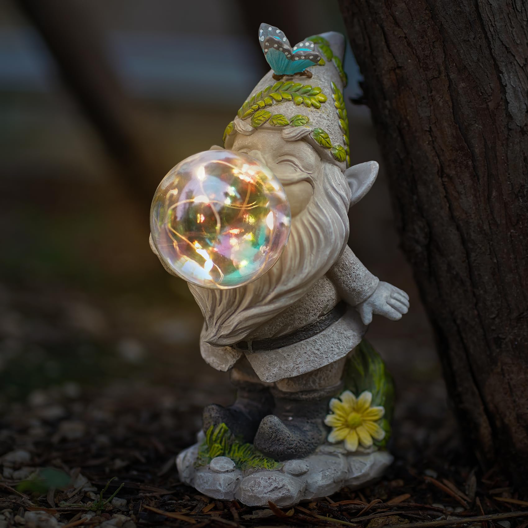 MININOVA Cute Solar Decor Statues Outdoor Standing Gnome Blowing Bubble Beautiful Garden Decorations for Patio Lawn Porch Housew