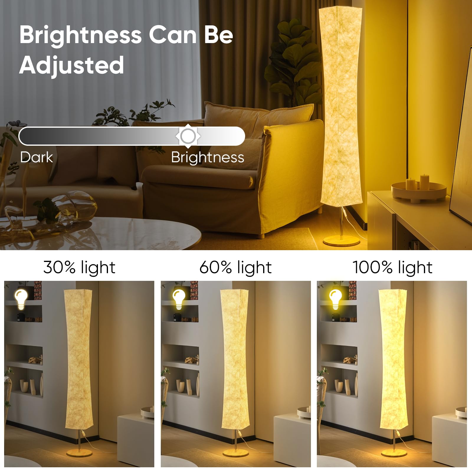 Soft Light Floor Lamp, 58 inch Simple Design Morden 3 Color Lighting Remote Control LED lamp with Tyvek Fabric Shade,Brightness