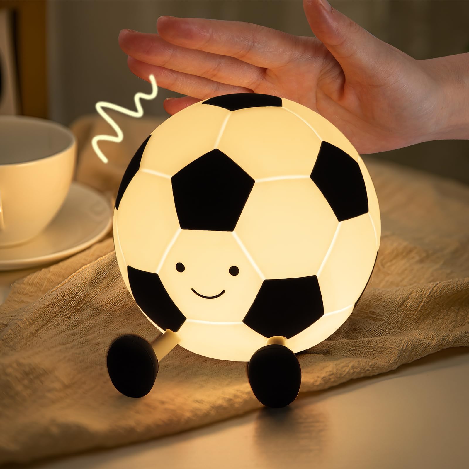YISUN Soccer Night Light Lamp - Dimmable, Rechargeable, Silicone - Model A032, Home Decor for Kids