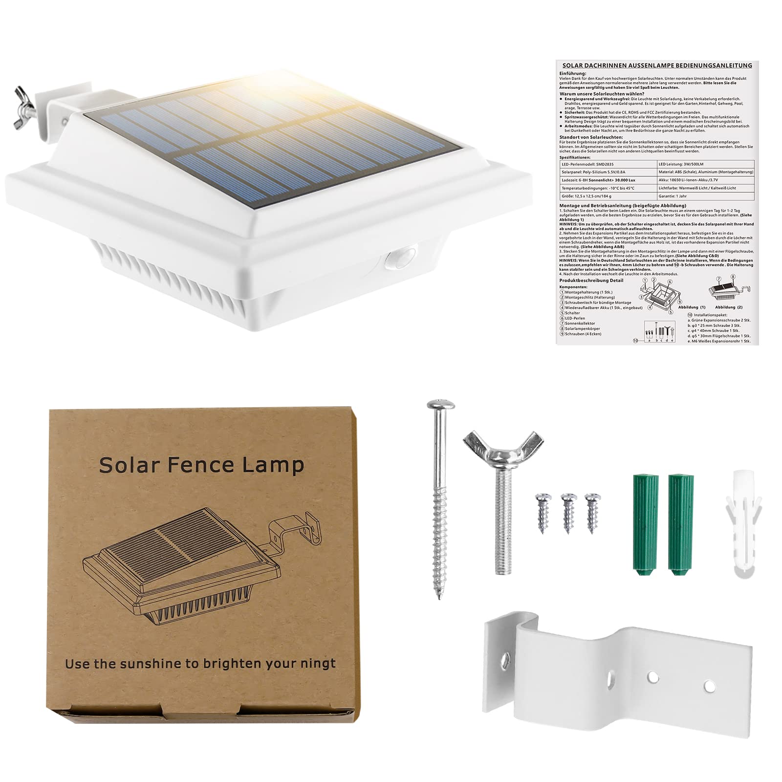 Uniquefire Solar Gutter Lights - 40 Leds Waterproof Fence & Deck Light - White/Warm White - 4 Pack - Durable Abs Material