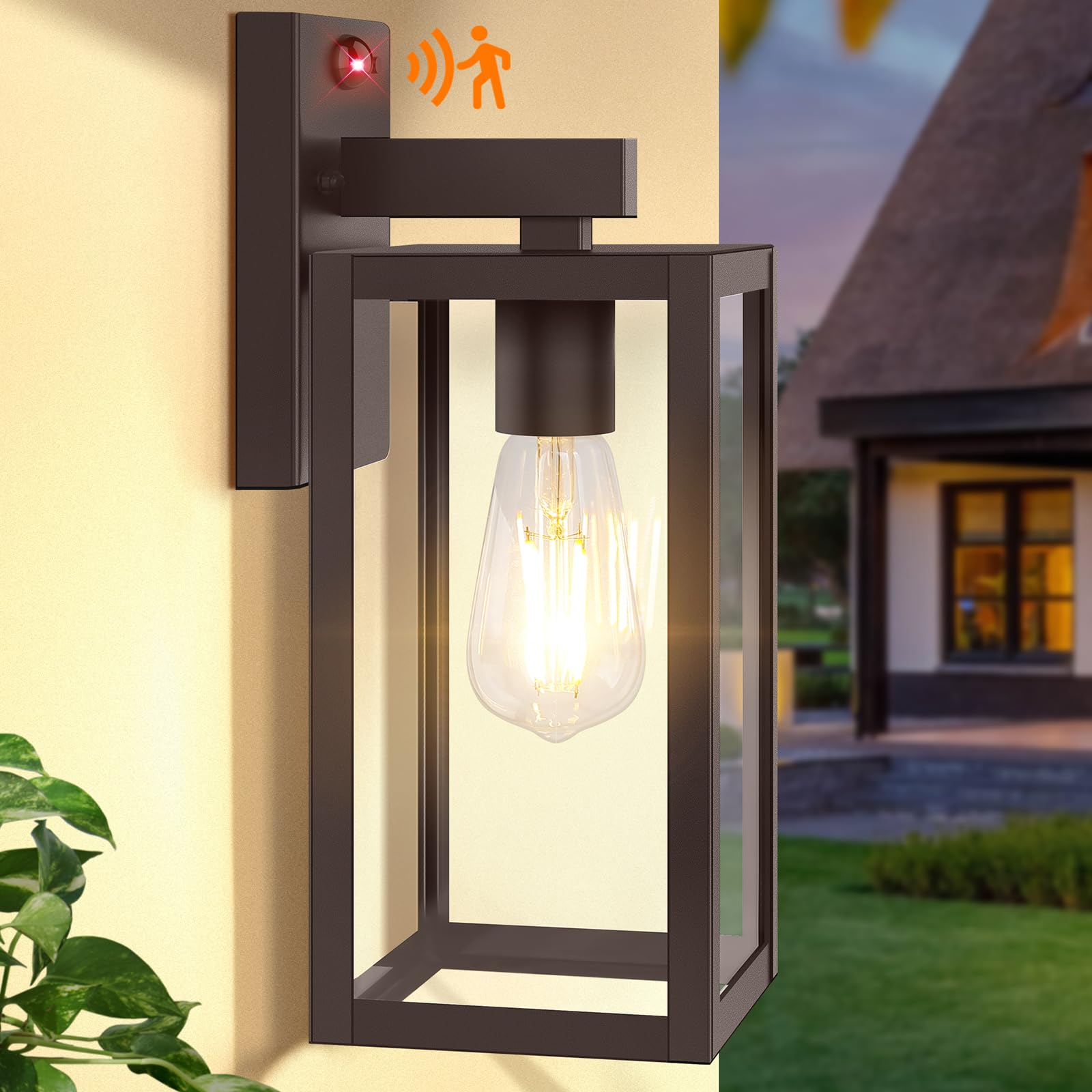 Upgraded Motion Sensor Outdoor Wall Light, 13Dusk To Dawn Porch Light Outdoor Wall Sconce Lantern, 3 Lighting Modes Exterior Lig