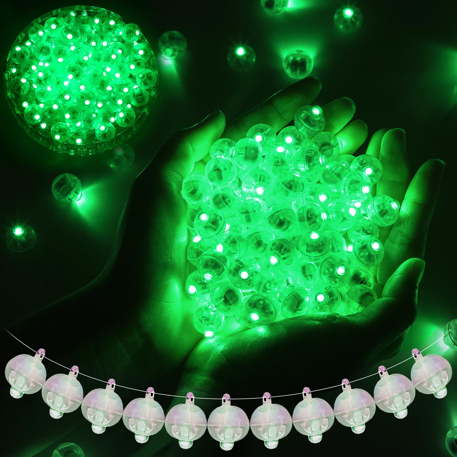 chzk 100pcs Balloon Lights Mini Led Lights Round Long Standby Time Multicolor Ball Light Paper Lantern Balloons Lights for Birthday Party Christmas Halloween Decoration (Green, 100 PCS with Hook)