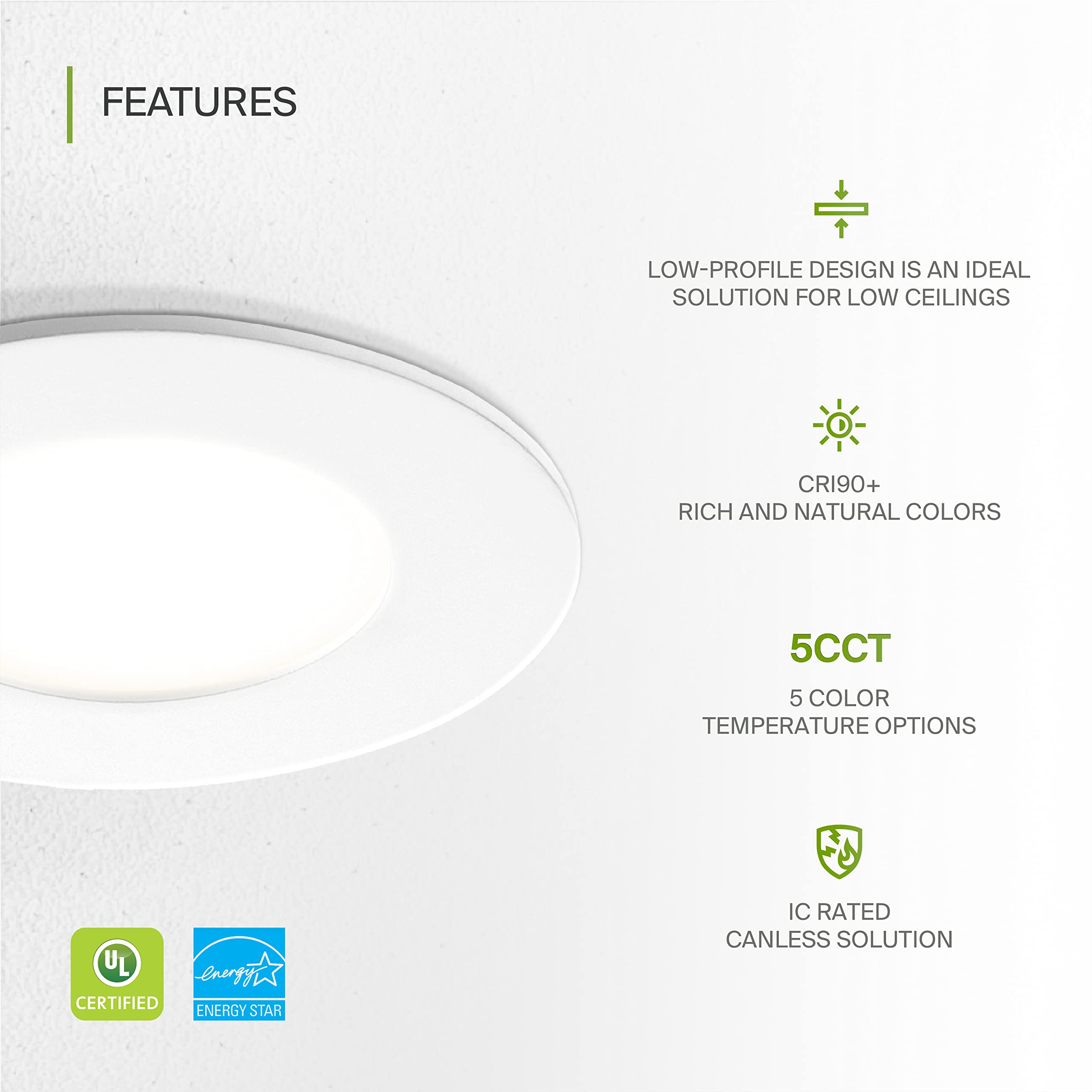 Asd 6 Pack 3 Inch Led Recessed Light 6W  5 Cct 2700K-5000K Cri90+  Ic Rated Ultra Thin Dimmable Ceiling Lights With J Box  Canless Wafer Downlight  Round Slim Panel Lighting  Ul Energy Star  White