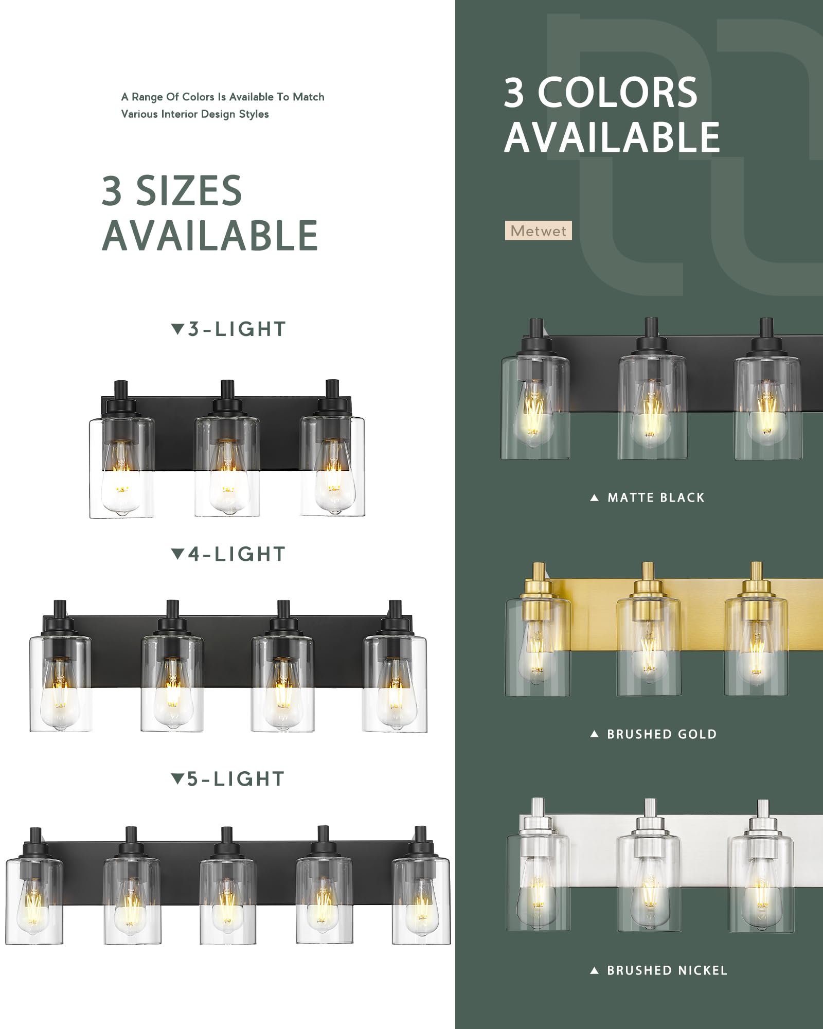 Metwet 5-Light Bathroom Light Fixtures  30 Inch Black Vanity Light With Cylinder Clear Glass Shade  Modern Vanity Lighting Fixtures Over Mirror  Vl143-Mb-5