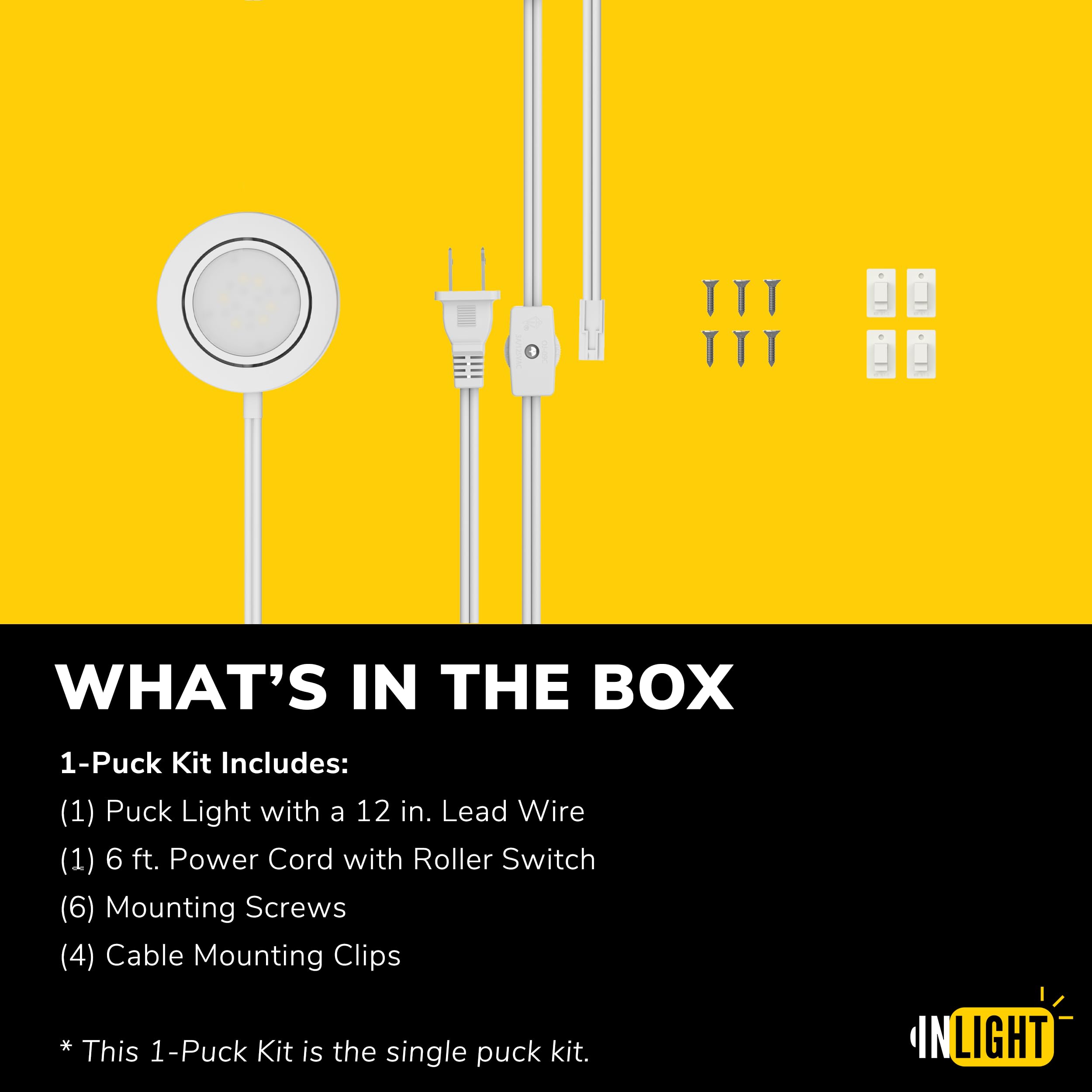 GETINLIGHT Swivel LED Puck Light Kit, Warm White 2700K, 1-Puck, Metal, ETL Listed, Model IN-0107-1S, White Finish