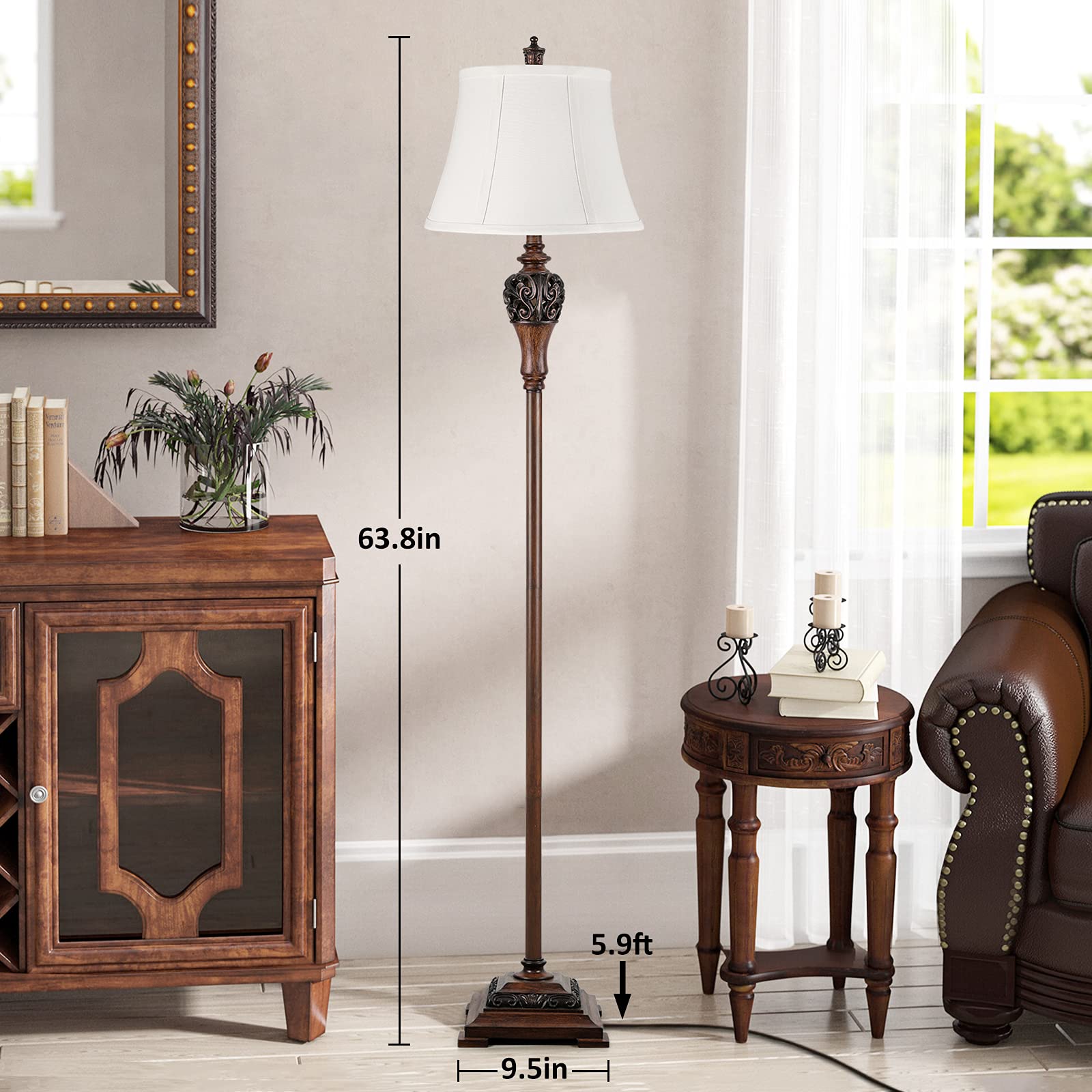 Sucolite Vintage Floor Lamp - Rustic White & Brown Tall Standing Lamp For Living Room & Bedroom