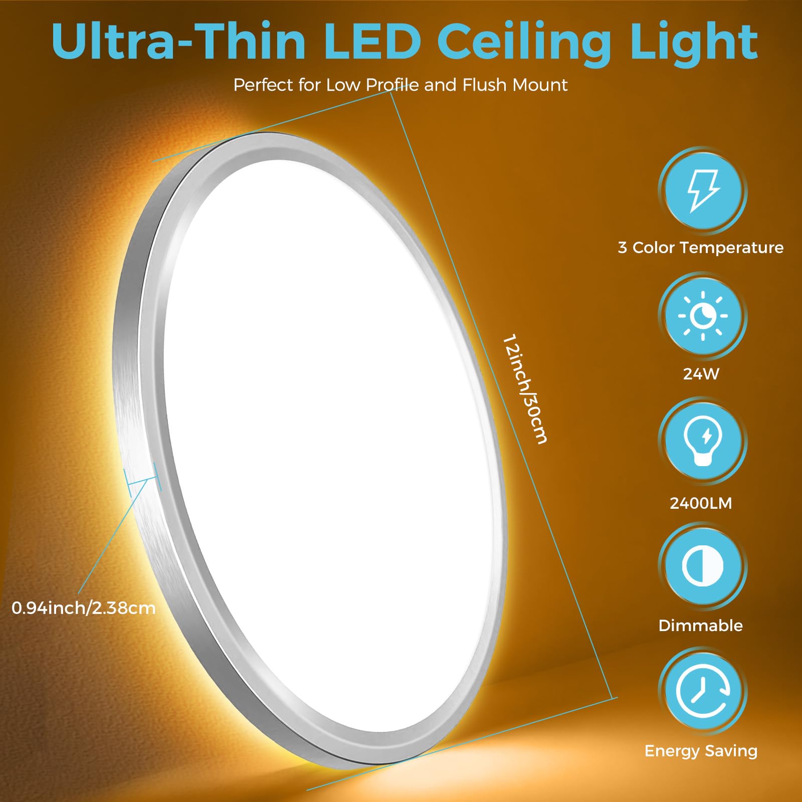 Libtit 12 Inch Led Ceiling Light With Night Light 1800K, 3000K/4000K/6500K Dimmable Flush Mount Ceiling Lights With Remote Contr