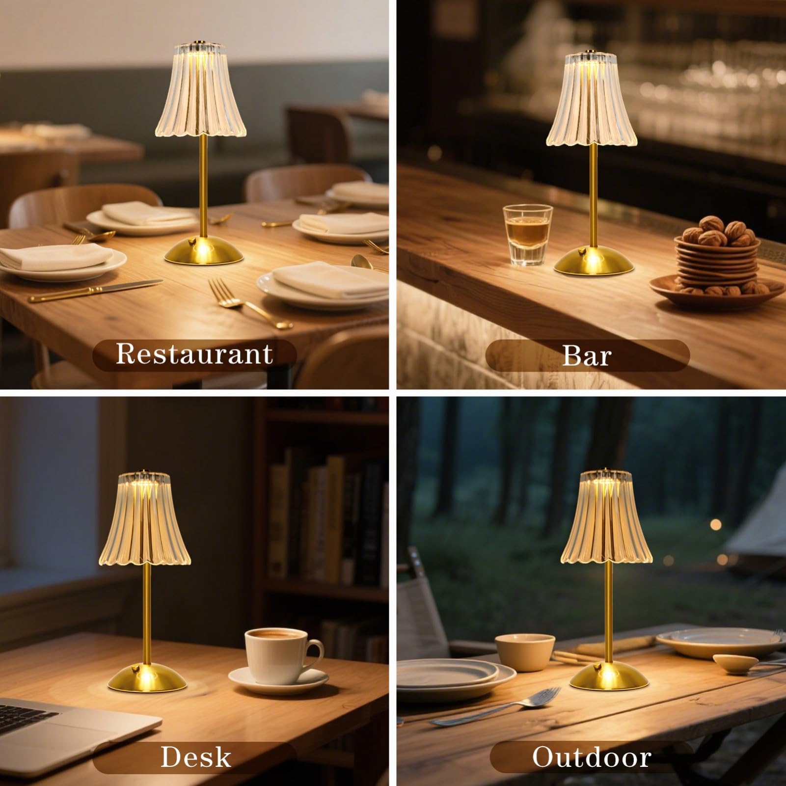 Gkeiten Cordless Led Touch Lamp With Crystal Acrylic Shade, Usb Rechargeable, 3-Color Temperature, Dimmable Table Light, Portabl