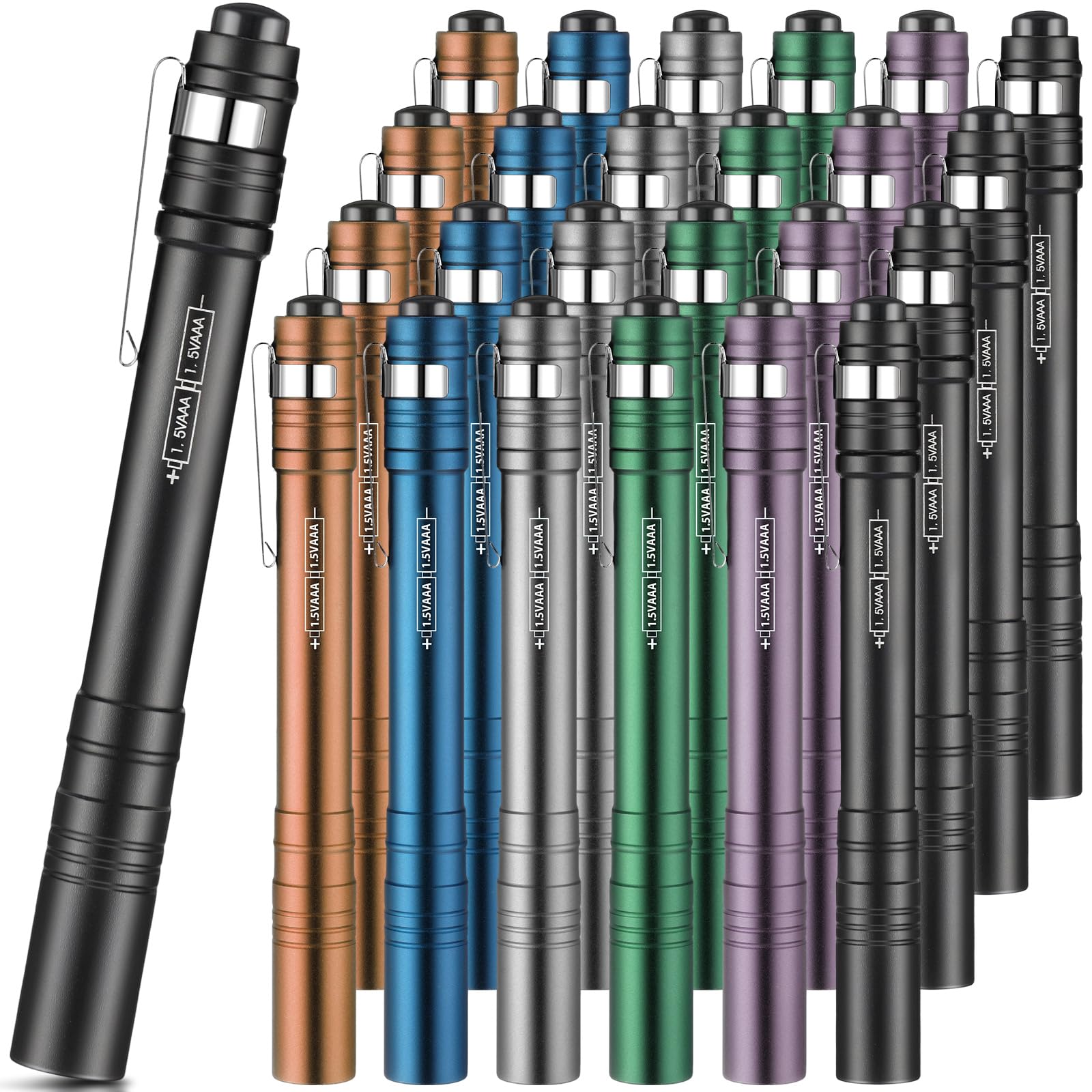 Rossesay Mini Pen Flashlights 24 Pack LED Aluminum Pocket Lights Colorful Model XUU-Rossesay-2697