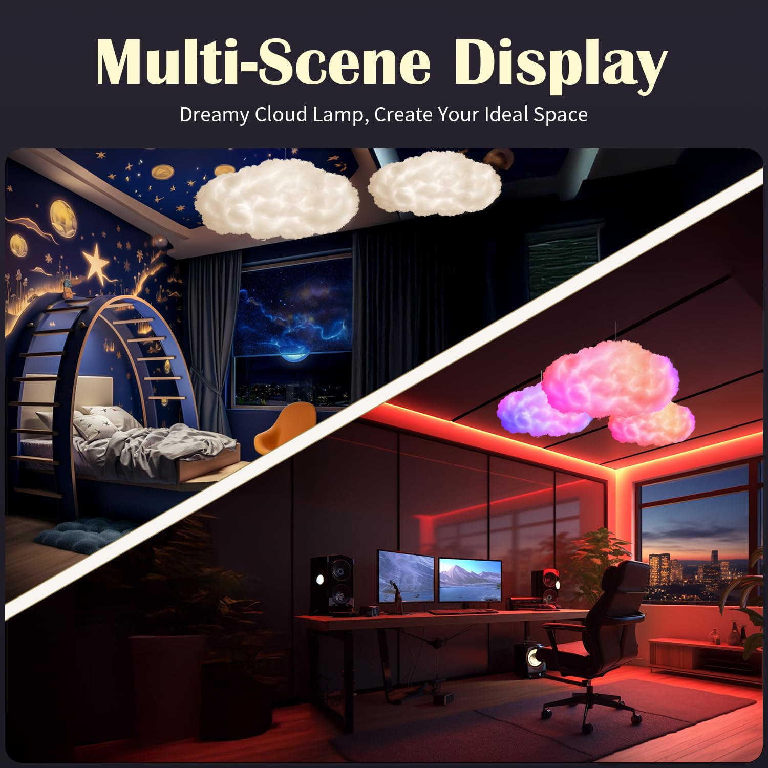 3D Cloud RGB Night Light - APP & Remote Control, Music Sync, USB Powered Mood Lamp for Bedroom, Ceiling Decor, Gaming, Kids Room