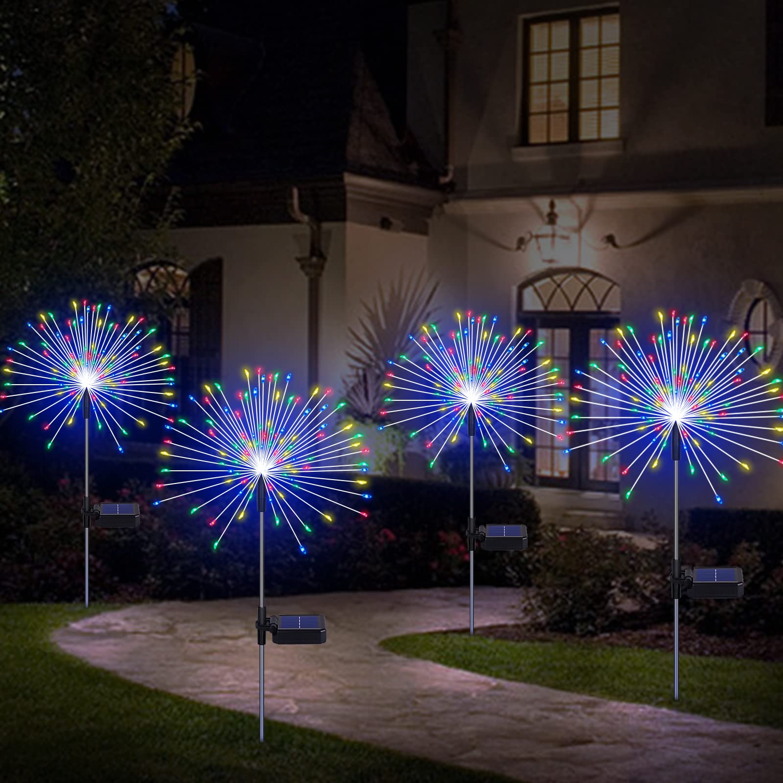 Botfal Solar Garden Firework Lights 4 Pack 120 LED Waterproof Starburst Lamp Medium Colorful Model 315