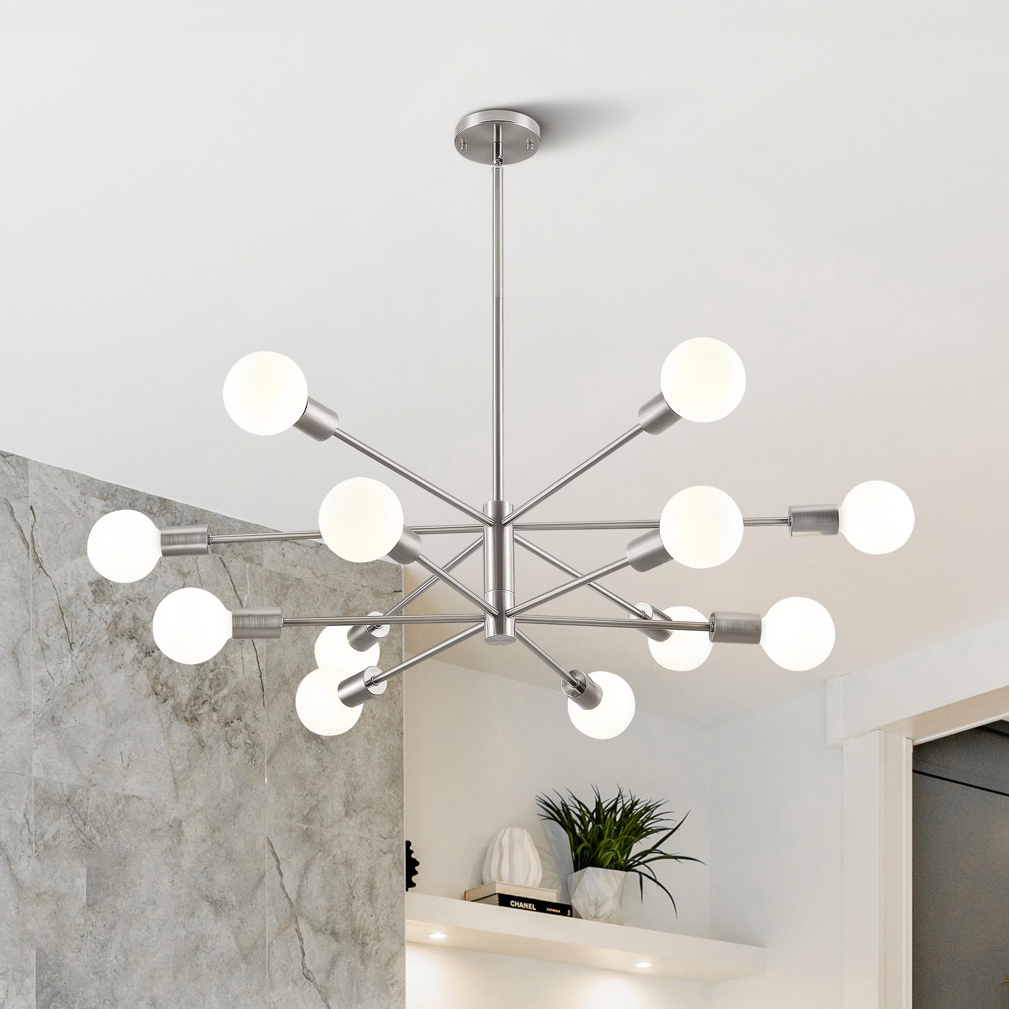Vonluce 12-Light Sputnik Chandelier, Morden Chandelier For Dining Room, Adjustable Chandelier Over Table For Living Room Kitchen
