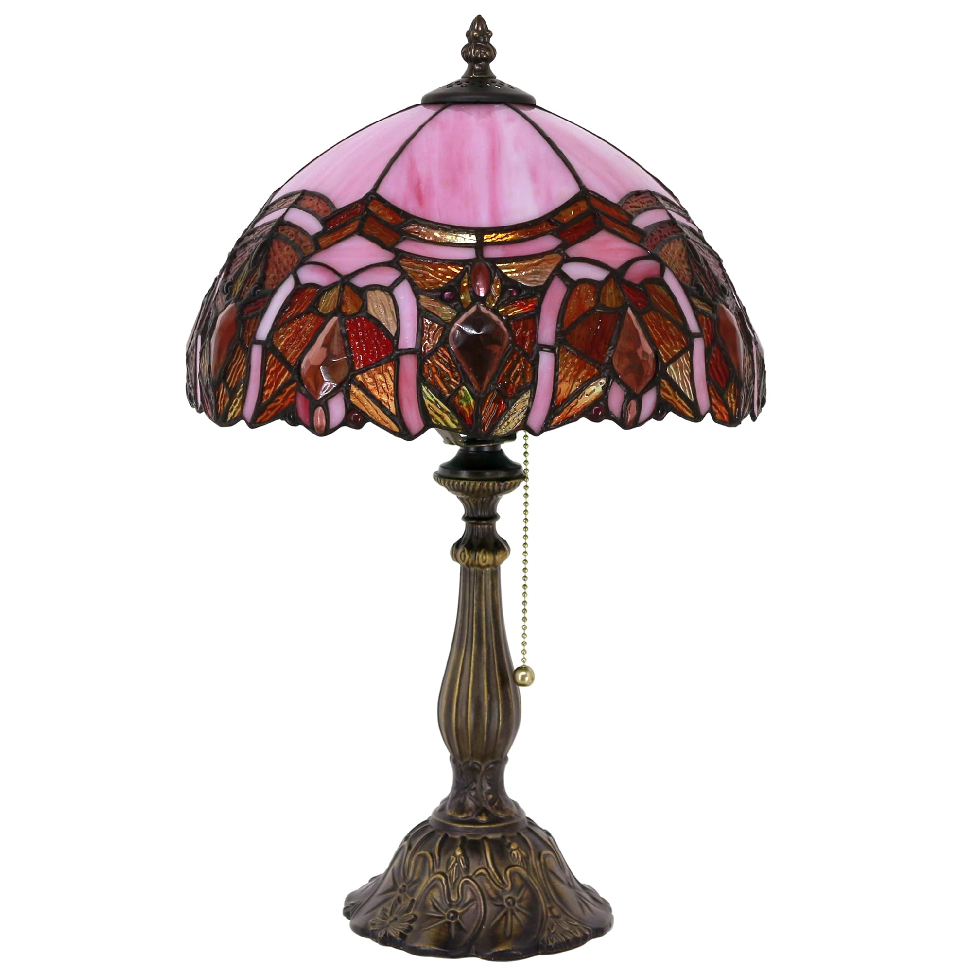 Zjart Tiffany Table Lamp Stained Glass Lamp 12X12X19 Inch Antique Reading Light (Pink Jewelry)