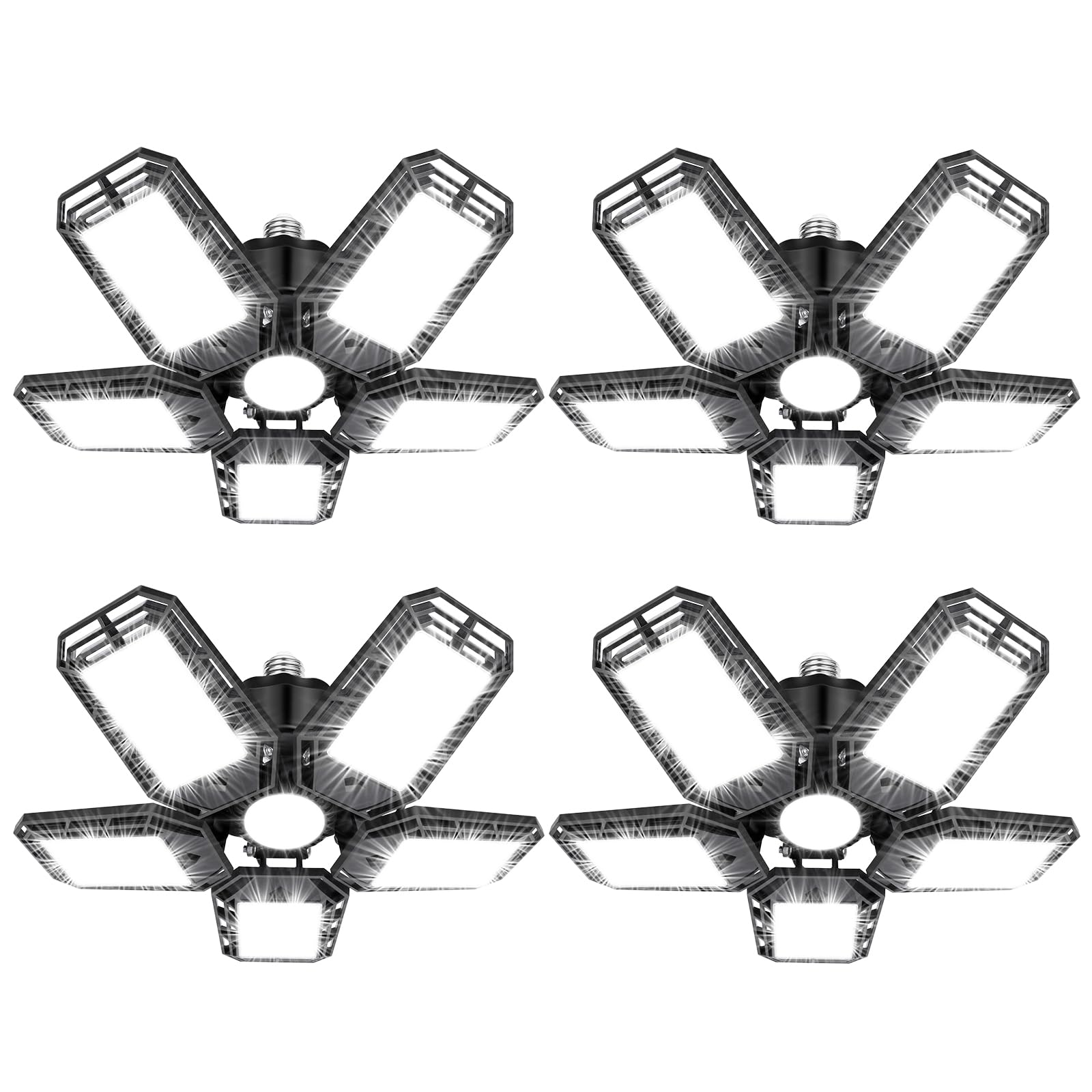 Luyata LED Garage Lights 4 Pack,Ceiling LED Shop Light 160W 16000LM 6500K Screw in Led Light with 5+1 Deformable Panels, Bright 
