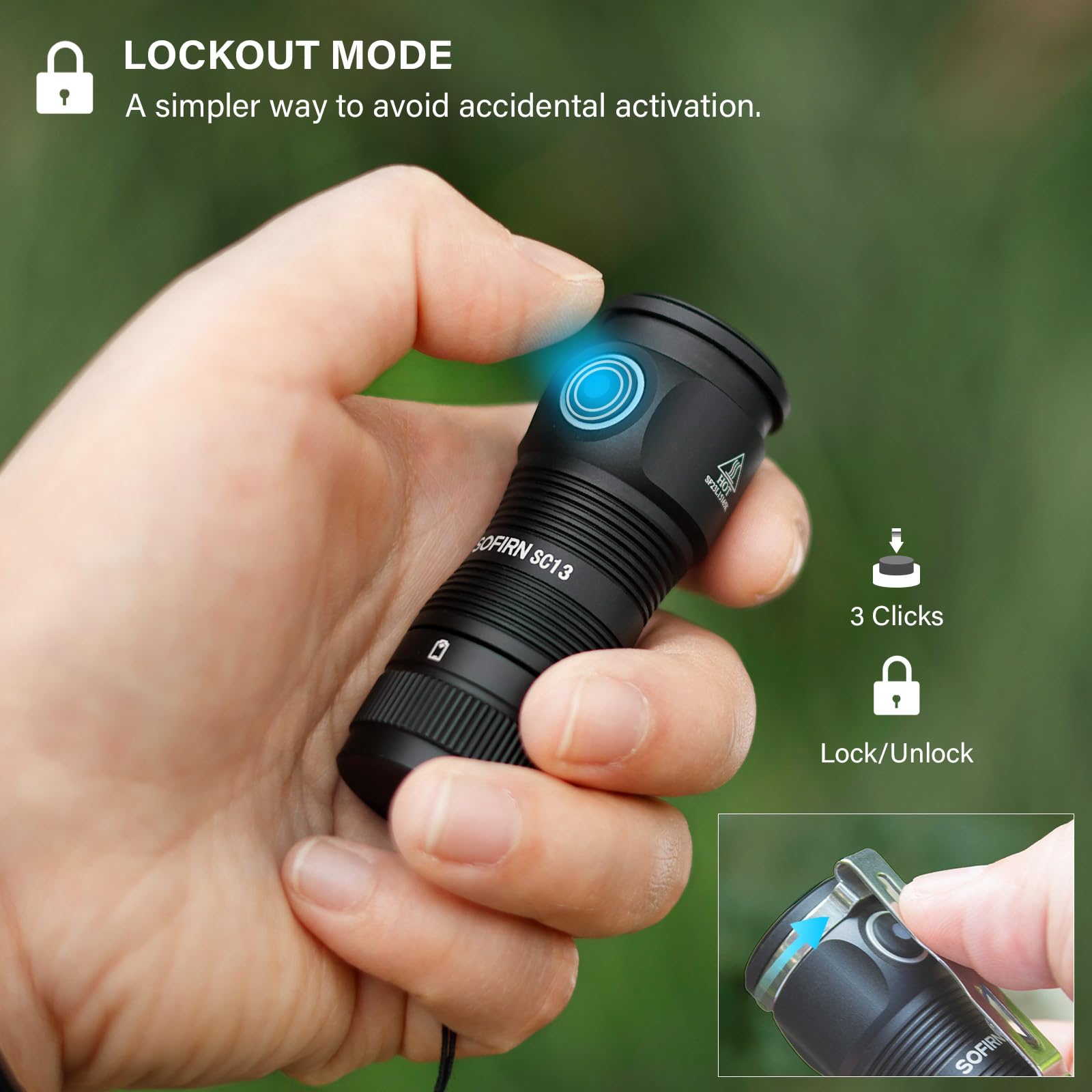 sofirn SC13 LED Small Flashlight, 1300 Lumens USB C Rechargeable, IPX8 Waterproof, Black Mini Keychain Light for Camping & EDC
