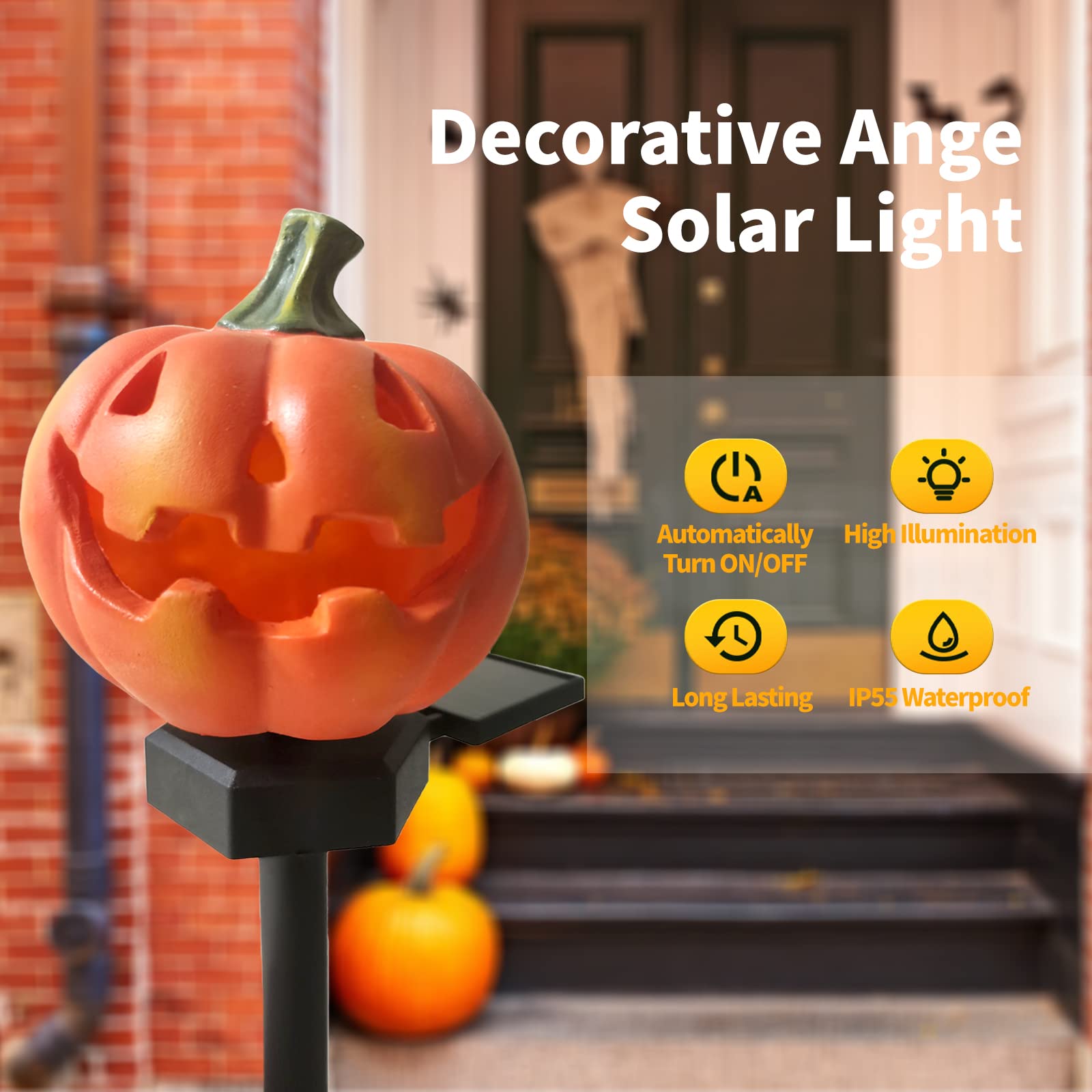 Qh & Garden Pumpkin Solar Light - Led Waterproof Pumpkin Light For Garden, Balcony, Yard, Lawn, Pathway, Walkway - Garden Solar Powered Outdoor Decor,Stunning Halloween Decorations