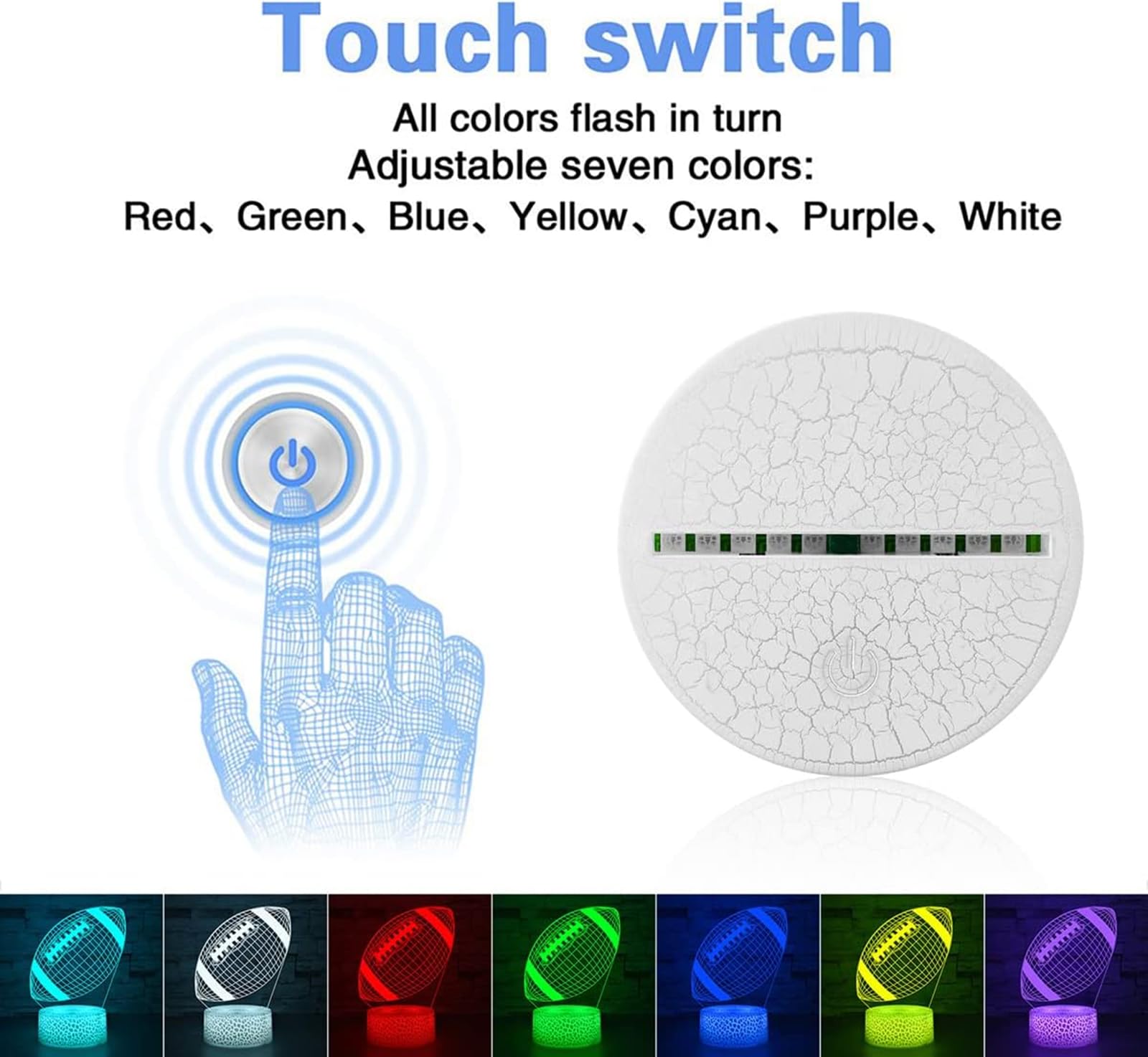 I-Chony Football Night Light, Led 3D Illusion Lamp, 7 Colors Auto Gradual Changing, Dimmable Football Gift For Kids Boys Girls T