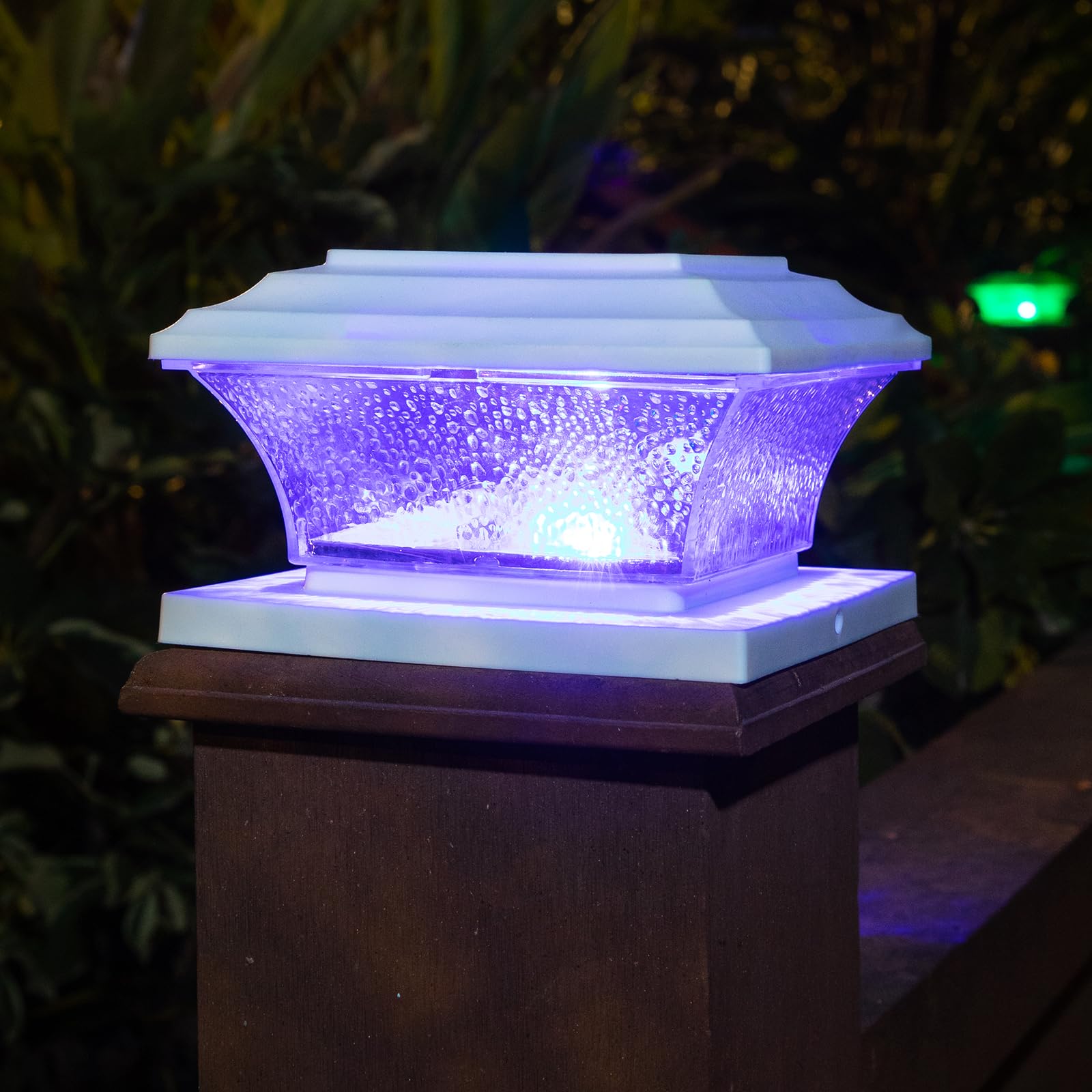 HUYIENO Solar Post Cap Lights Outdoor LED Lighting Deck Fence Cap Light 9 Light Modes Bright White/7 Color Fixed Modes/7 Color C