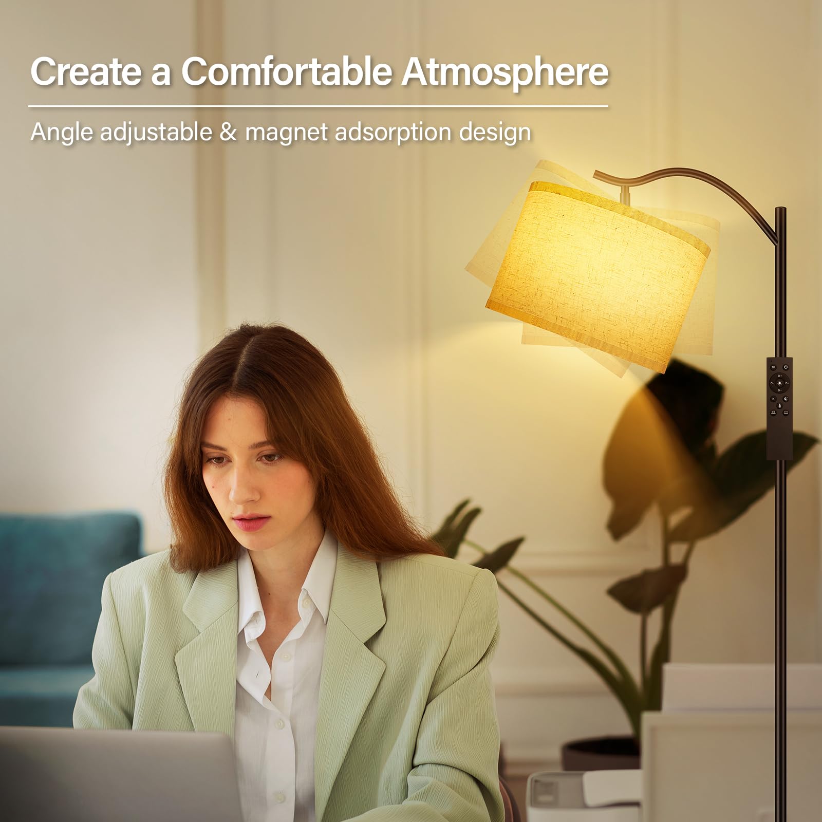 BoostArea Arc Floor Lamp with Remote, Stepless Dimmable 2700k-6500k, Beige, Model B1361