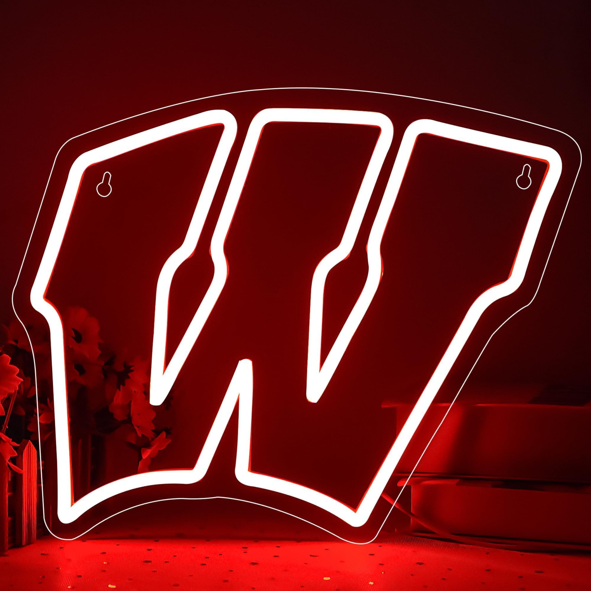 FTMGGDG University Neon LED Sign, Wisconsin-Red, 13.18x13.18in, Acrylic, FMXD100, College Dorm Decor, Football Team Logo