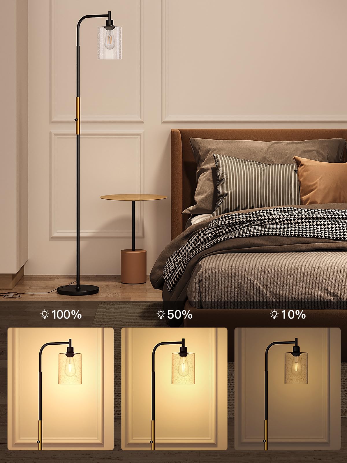 Addlon Floor Lamps For Living Room With Seeded Glass Shade, Dimmable Floor Lamp Industrial Lamp With Bright Led Bulb, Standing L
