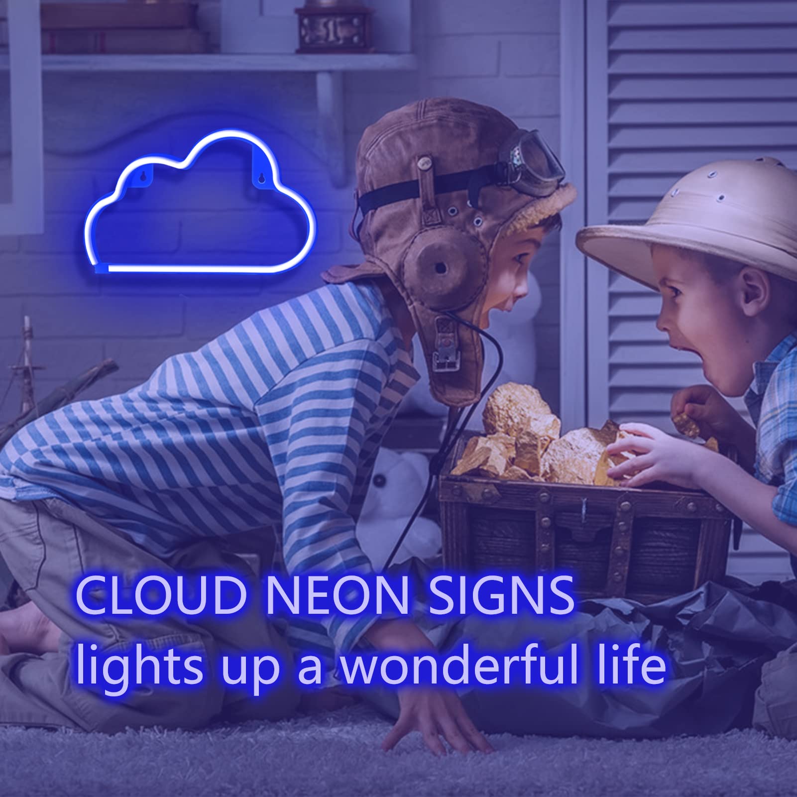 BerniceKelly LED Cloud Neon Light Sign - Battery/USB Powered Wall Decor for Bedroom - Blue - Model YYI-50