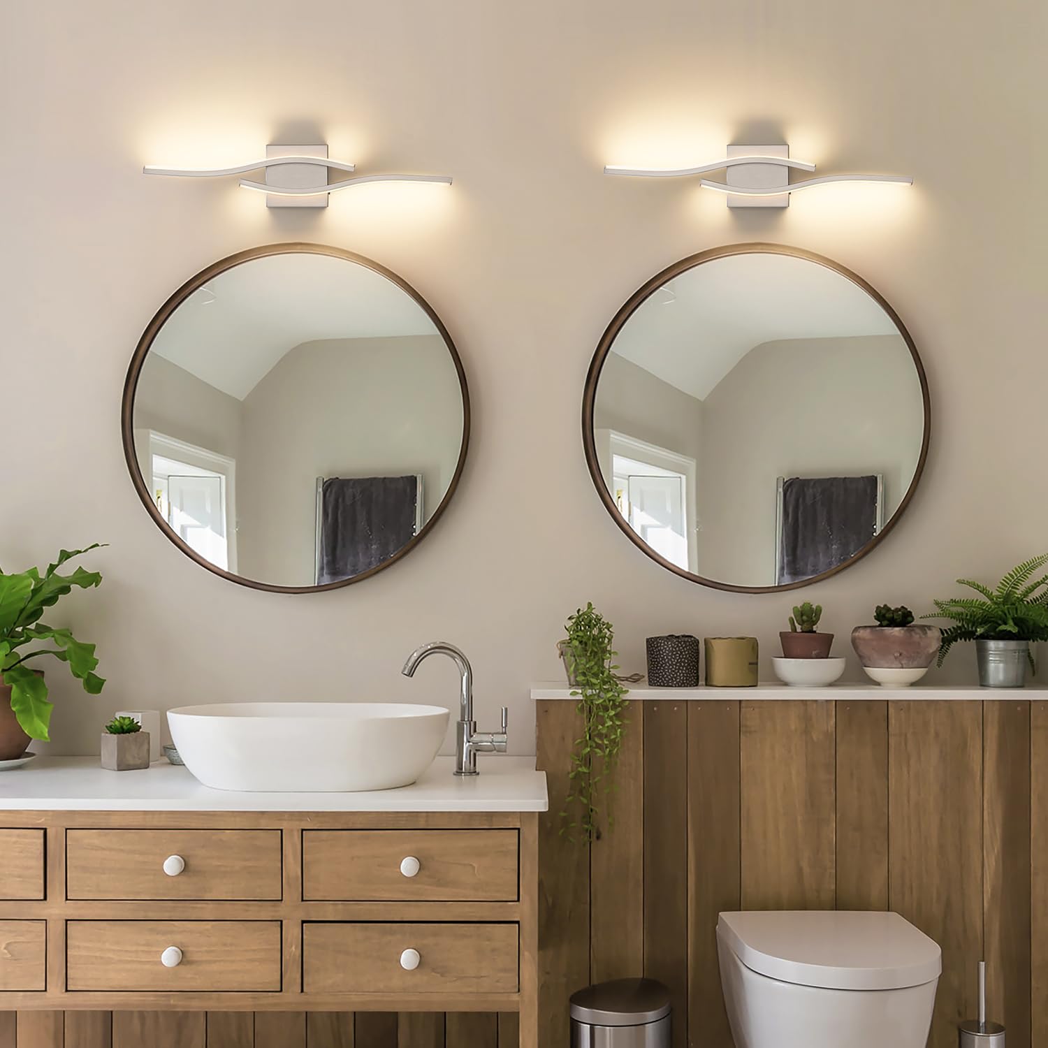 Joossnwell 23 Inch Brushed Nickel Bathroom Vanity Light Fixture, Dimmable LED, Model 3217, Modern Design Over Mirror Lighting