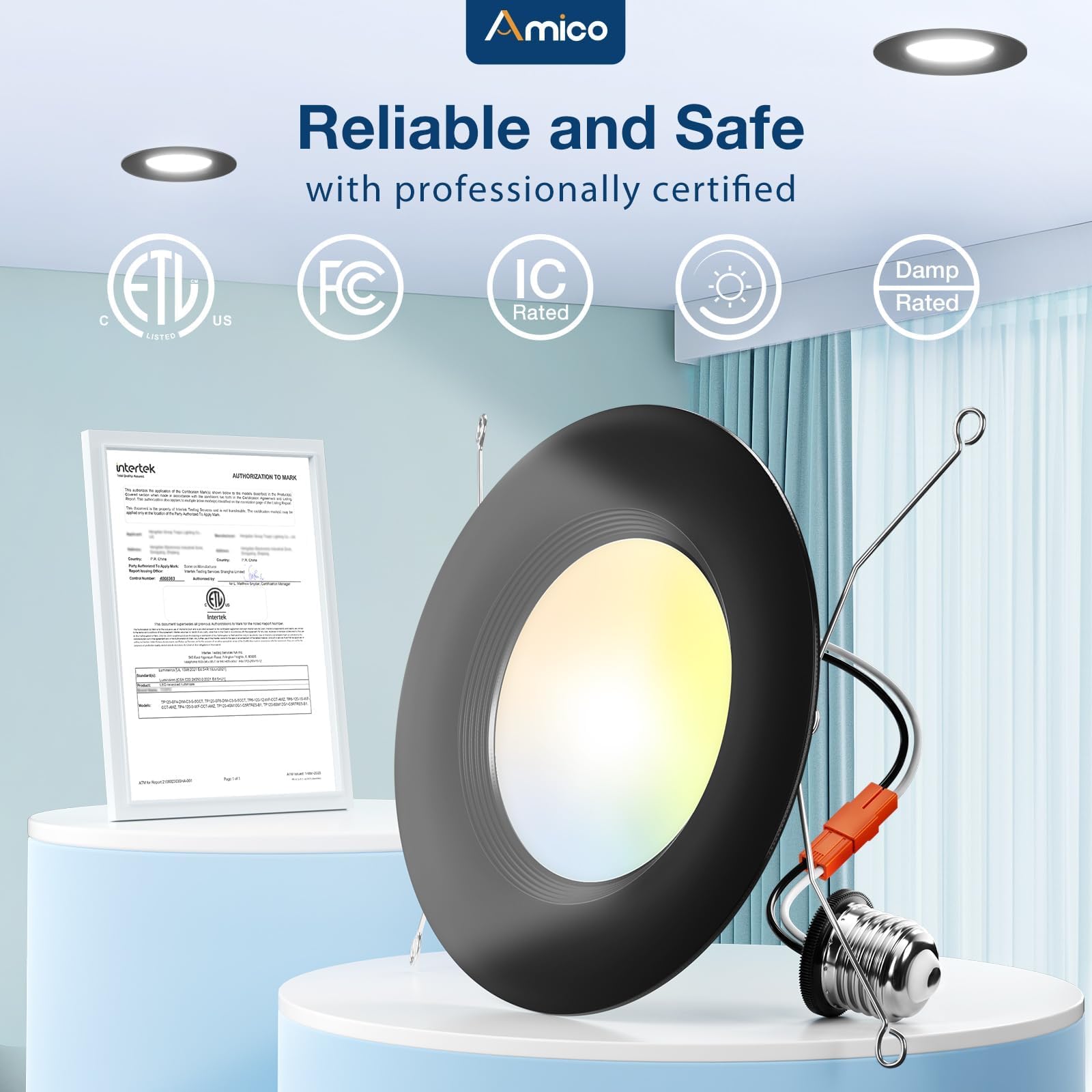 Amico 4 Pack 5/6 Inch 5Cct Led Recessed Lighting  Dimmable  12.5W=100W  950Lm  2700K/3000K/4000K/5000K/6000K Selectable  Retrofit Can Lights With Baffle Trim  Ic Rated - Etl & Fcc  Black