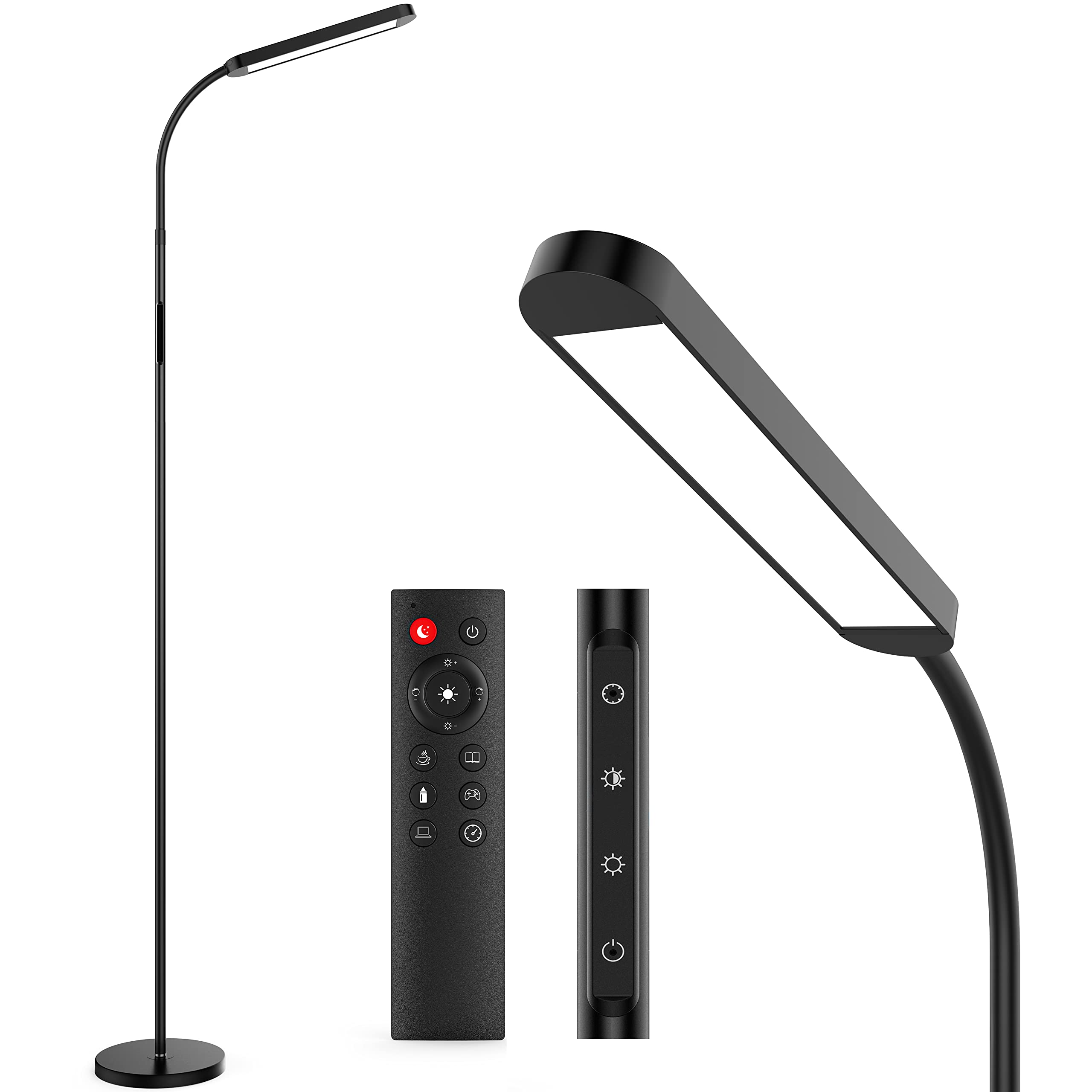 MediAcous LED Floor Lamp, Dimmable, 5 Colors & Brightness, Remote Control, Black, Model ME-FL01