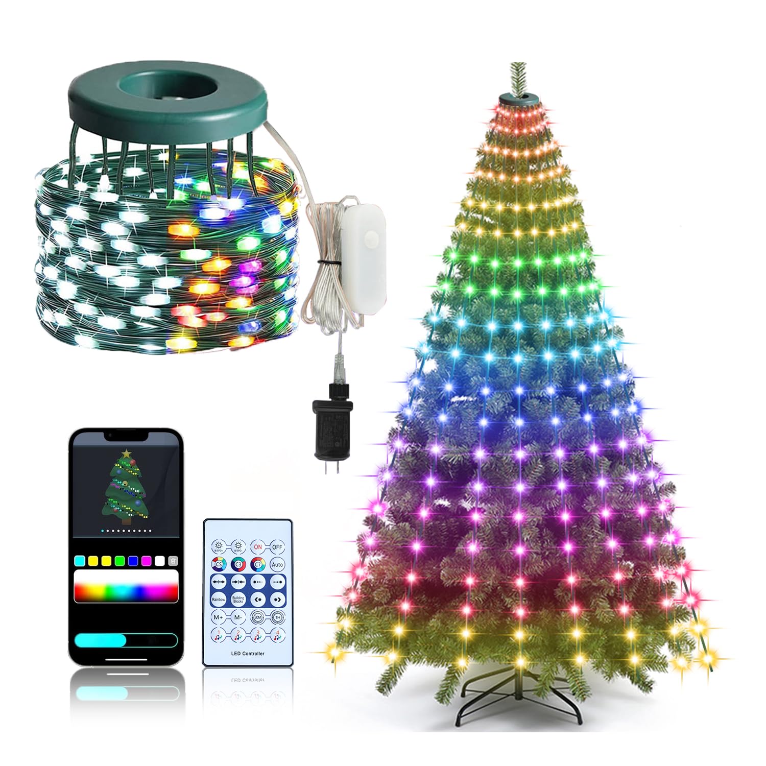 ASTRAEA Christmas Tree Lights 200 LED 6.6FT x 10 Multicolor with 24 Modes Remote Control for Indoor Outdoor Decorations