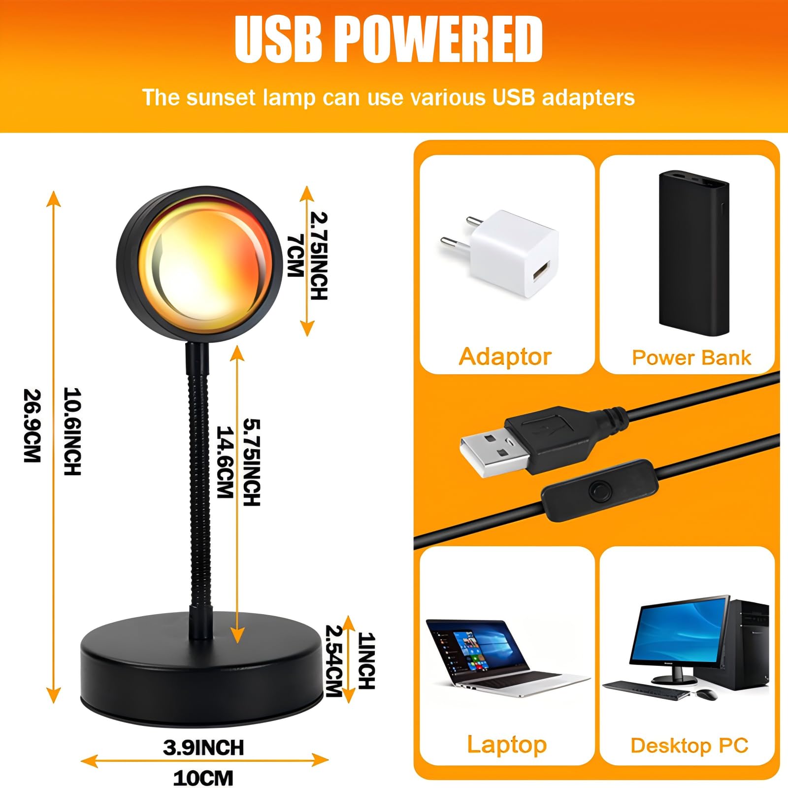 xoddi Sunset Lamp Projector LED Light, 16 Colors, 360° Rotation, Black, Model SUNLAMP-P