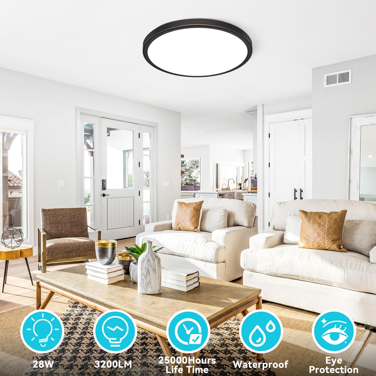 Libtit 12 Inch Flush Mount Led Ceiling Light Fixture, 3000K 4500K 6500K Adjustable, 28W 3200Lm Vintage Bronze Lighting Fixtures