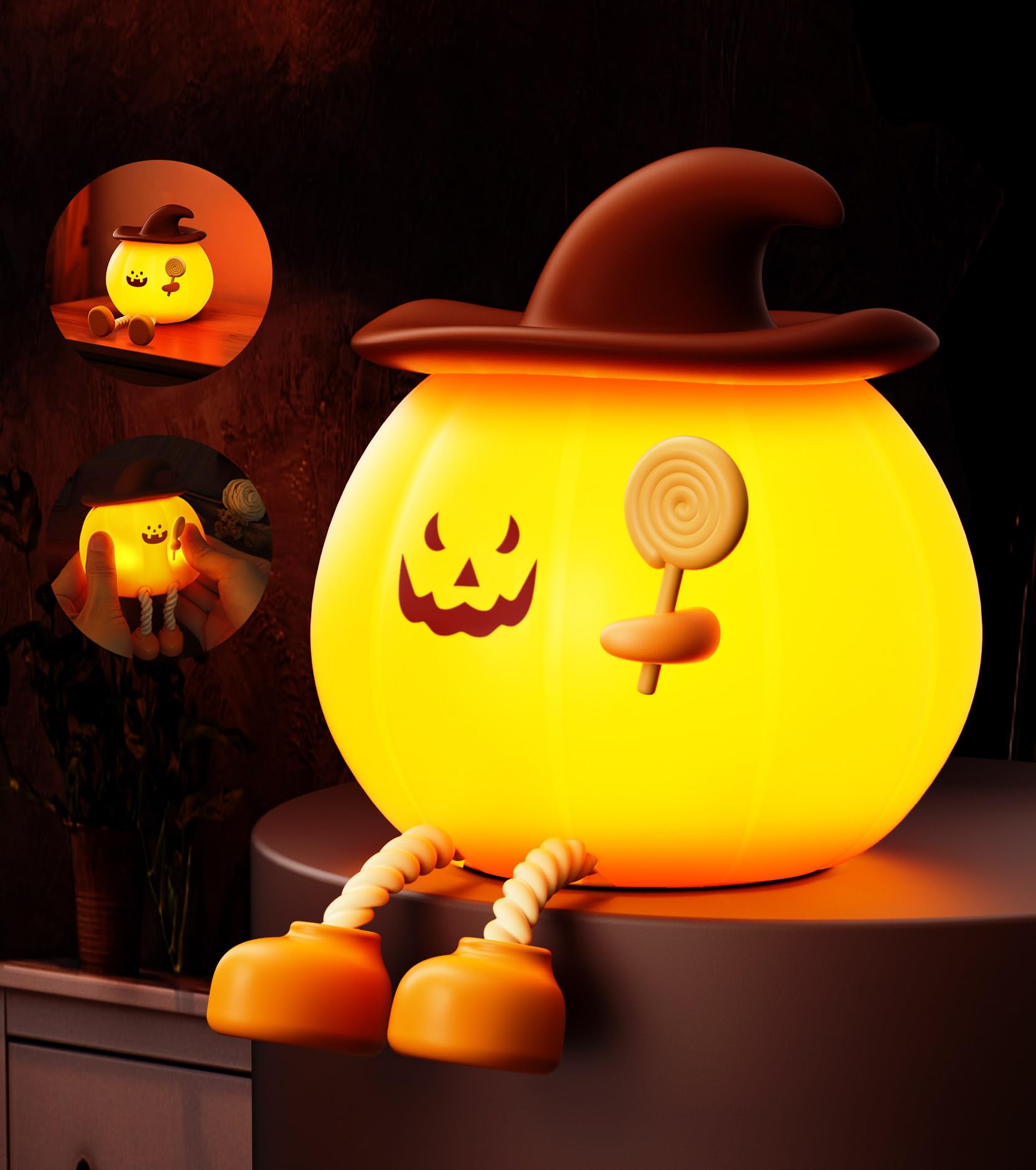 CuieTuee Pumpkin Night Light, USB-Charged, Touch-Controlled, 3-Level Brightness, Small, Orange, Model: cuie-night light-us