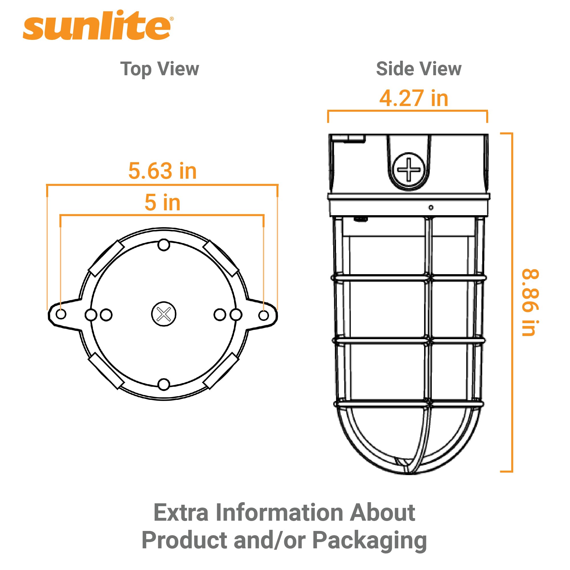 Sunlite Vaporproof Industrial Jar Light Fixture, Medium Base Socket (E26), Ceiling Mount, 100W Max, 120V, For Security Construct