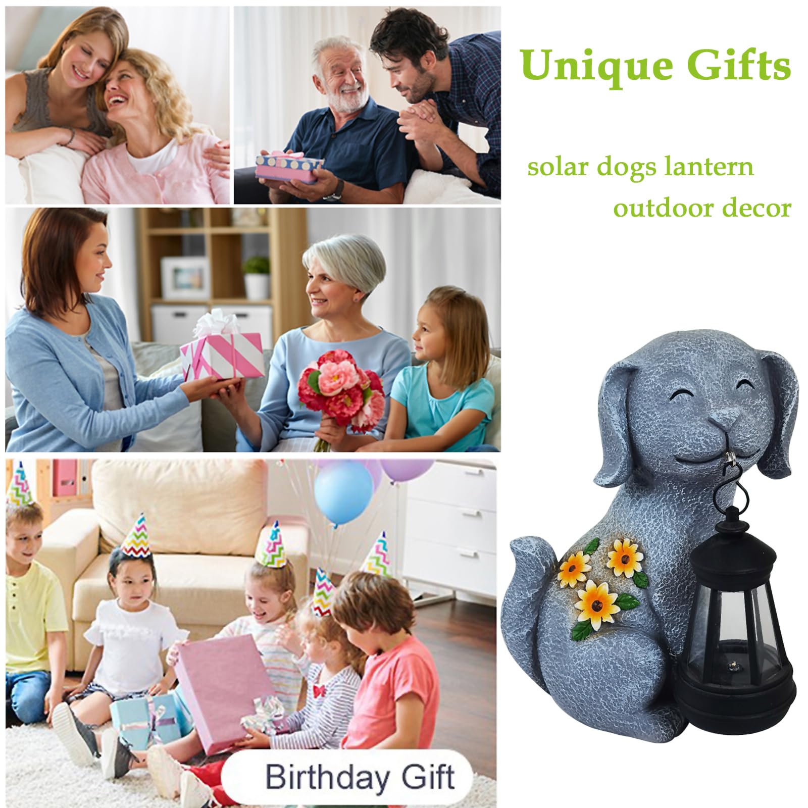 TSTGEE Solar Dog Garden Statues with Lantern Lights - Gray Outdoor Decor for Yard, Patio, and Garden - Perfect Gifts for Dog Lovers